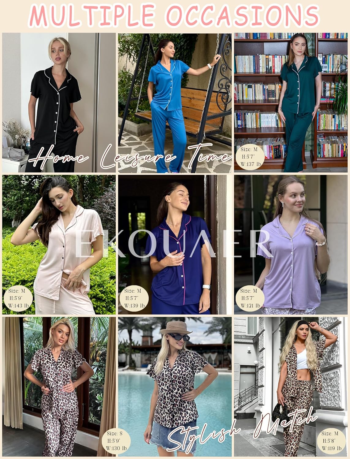 Ekouaer Pajamas for Women Set Button Up Sleepwear Cute Pjs Ruffle Sleeve Notch Collar Loungewear with Long Pants S-XXL - Image 2