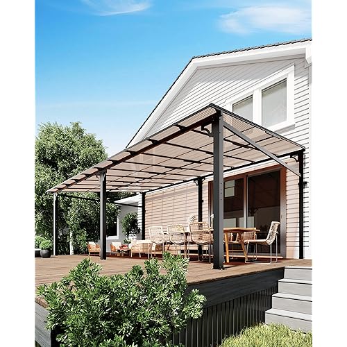GarveeLife 12 ft x20 ft Upgraded Lean-to Wall-Mounted Gazebo | 6 mm Polycarbonate Roof & Reinforced Aluminum Frame | All-Weather Hardtop Pergola for Patio, Deck, Backyard