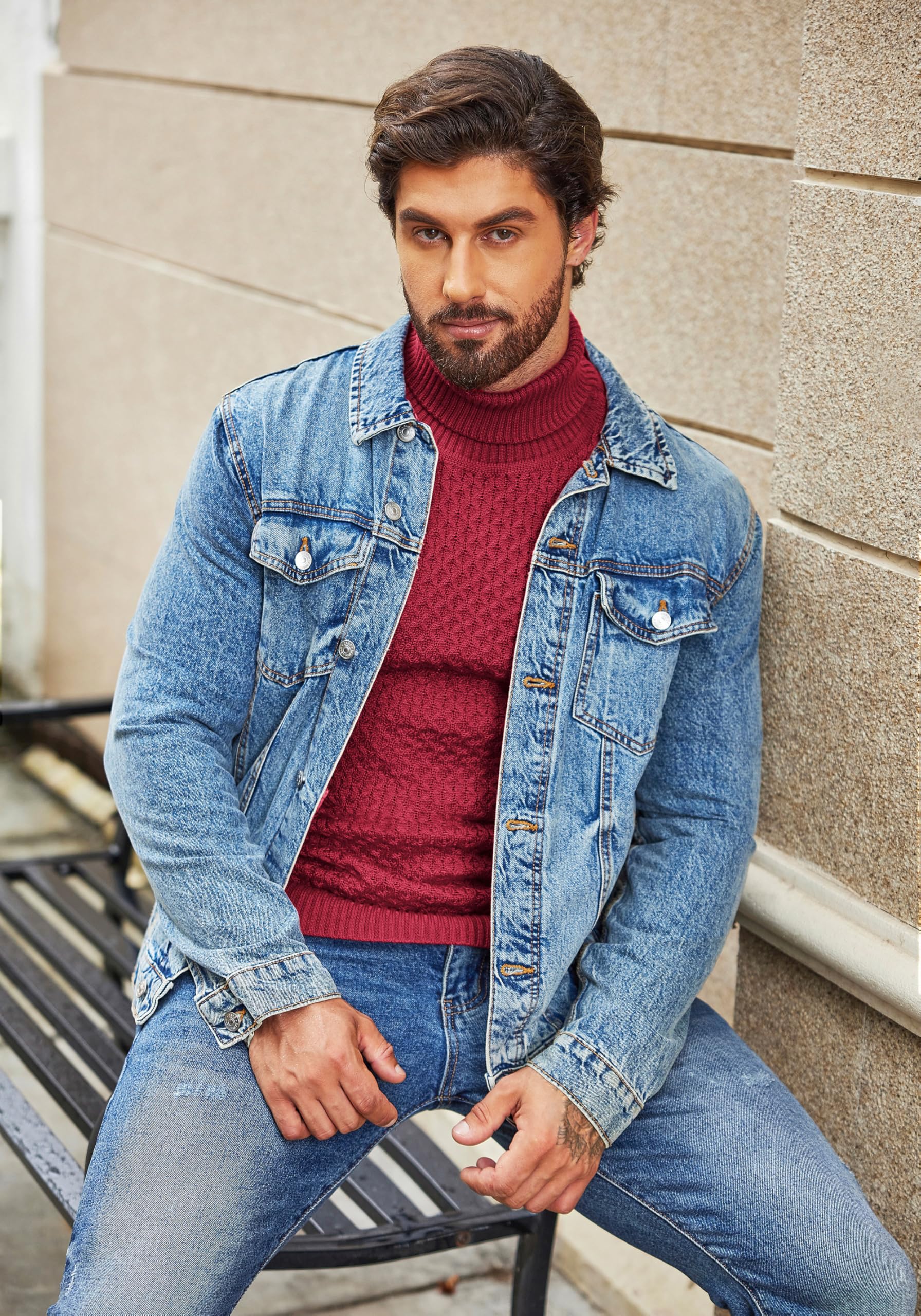 COOFANDY Maglione Uomo Collo Alto Maglione Dolcevita Elegante Maglia Lupetto Slim Fit Maglia Invernale