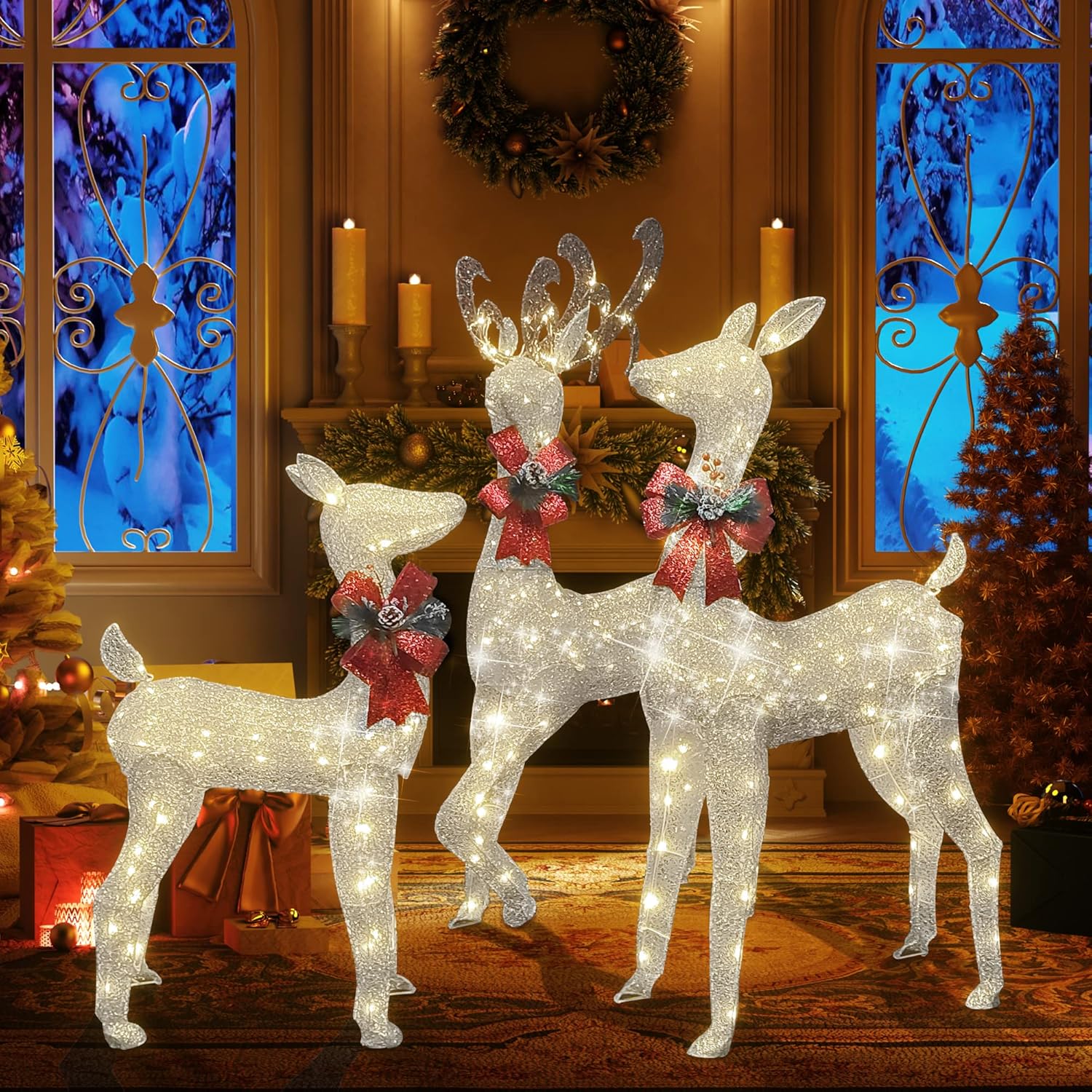 Hooseng 3Piece Lighted Christmas Deer Family Set, Prelit