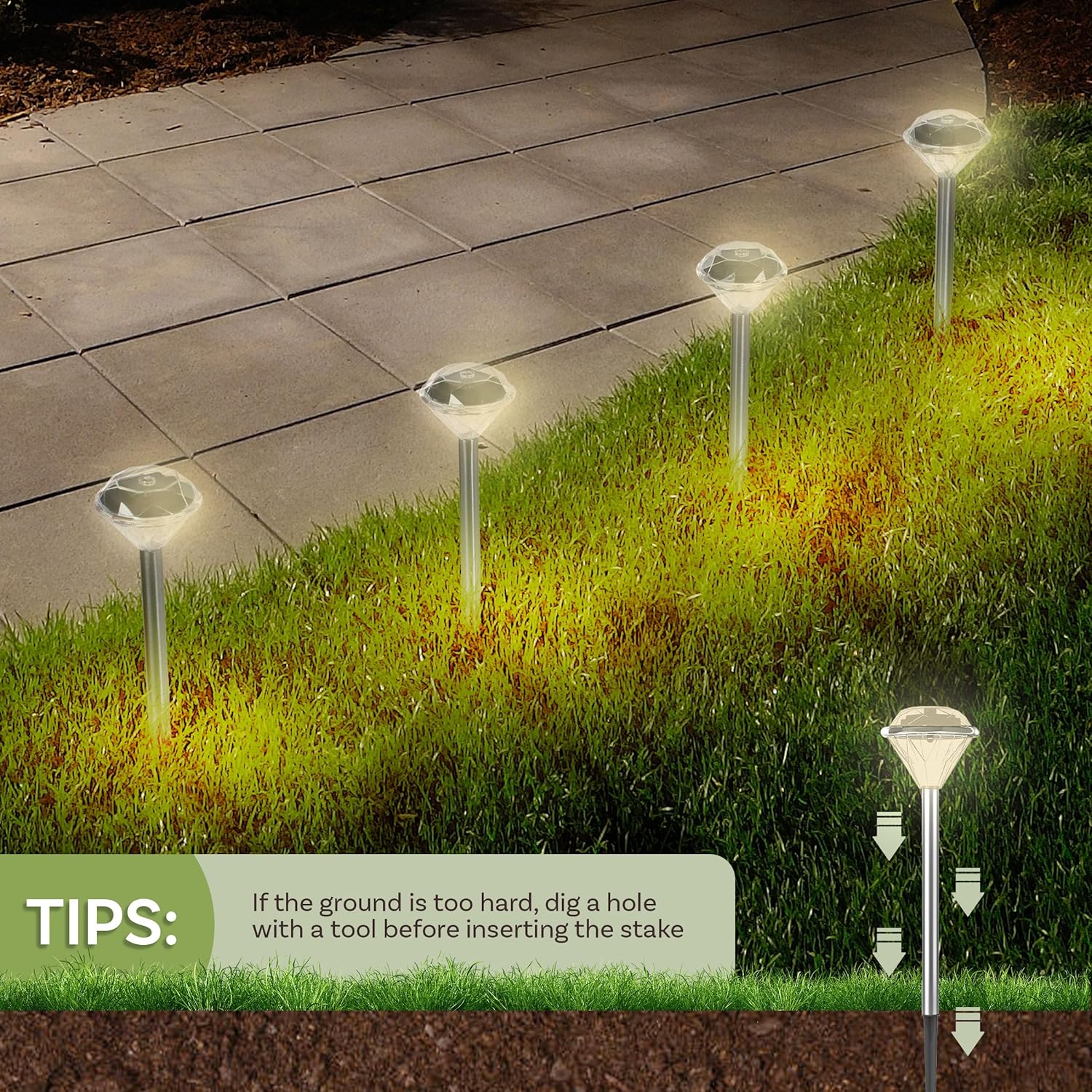 24-Pack LED Solar Outdoor Waterproof Garden Lights - Cold White Solar Pathway - Yard, Driveway, or Landscape Lighting by Pure Garden (Silver)