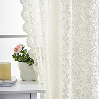 ALIGOGO Ivory Kitchen Curtains 45 Inch Length Rustic Country Floral Lace Cafe for Small Window Embroidered Privacy Scalloped Crochet Rod Pocket, 52 x 45 Inch, 2 Panels - Buy now