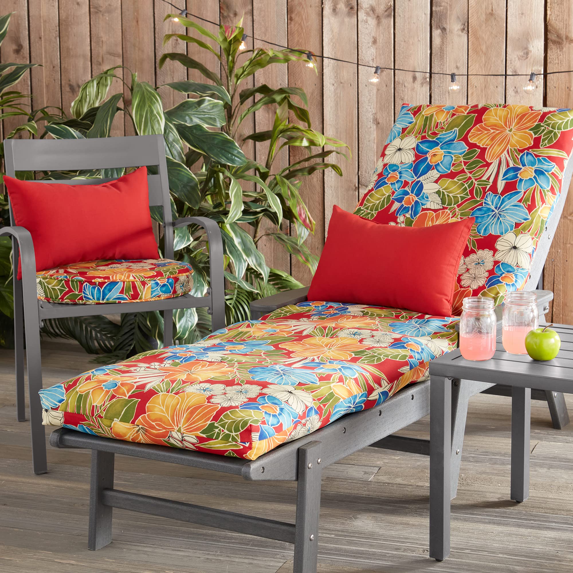 Greendale Home Fashions Zewnętrzna 45 cm okrągła dwustronna poduszka do siedzenia, Aloha Crimson