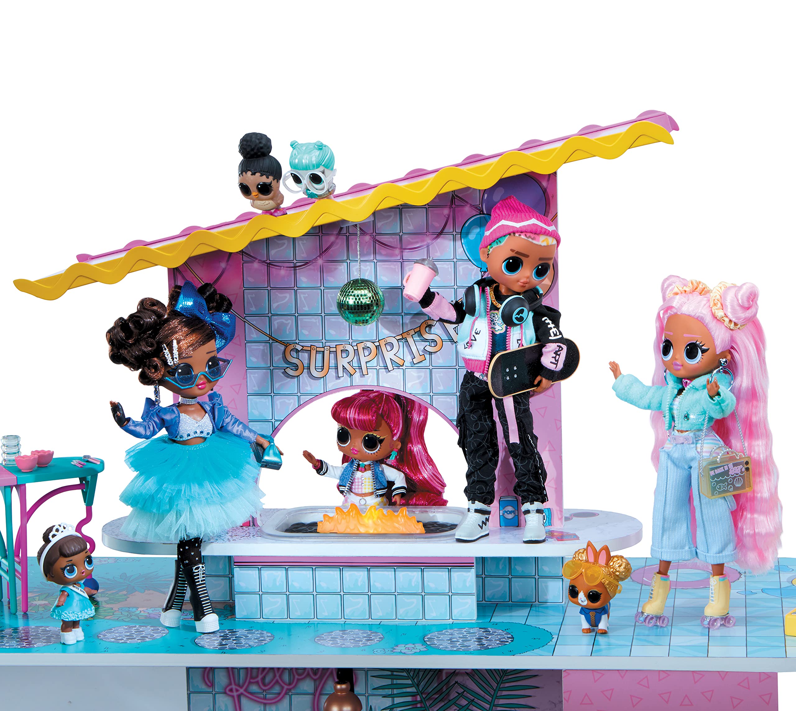 L.O.L. Surprise! OMG House of Surprises - 85+ Überraschungen, 4 Stories, 10 Räume - Inklusive Möbel, Accessoires und mehr - passend für LOL Surprise & OMG Dolls - Sammelpuppenhaus für Mädchen ab 3+