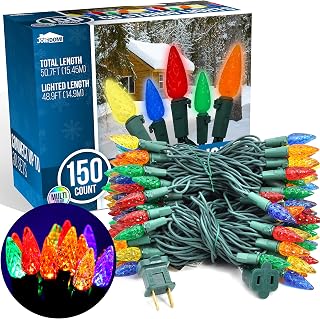 Joiedomi C6 LED Christmas Lights Outdoor, 150 Counts Strawberry Christmas Trees Lights, 48.8FT Connectable String Lights Faceted Fairy Lights for Indoor Outdoor Holiday Party Decor(Multicolor)