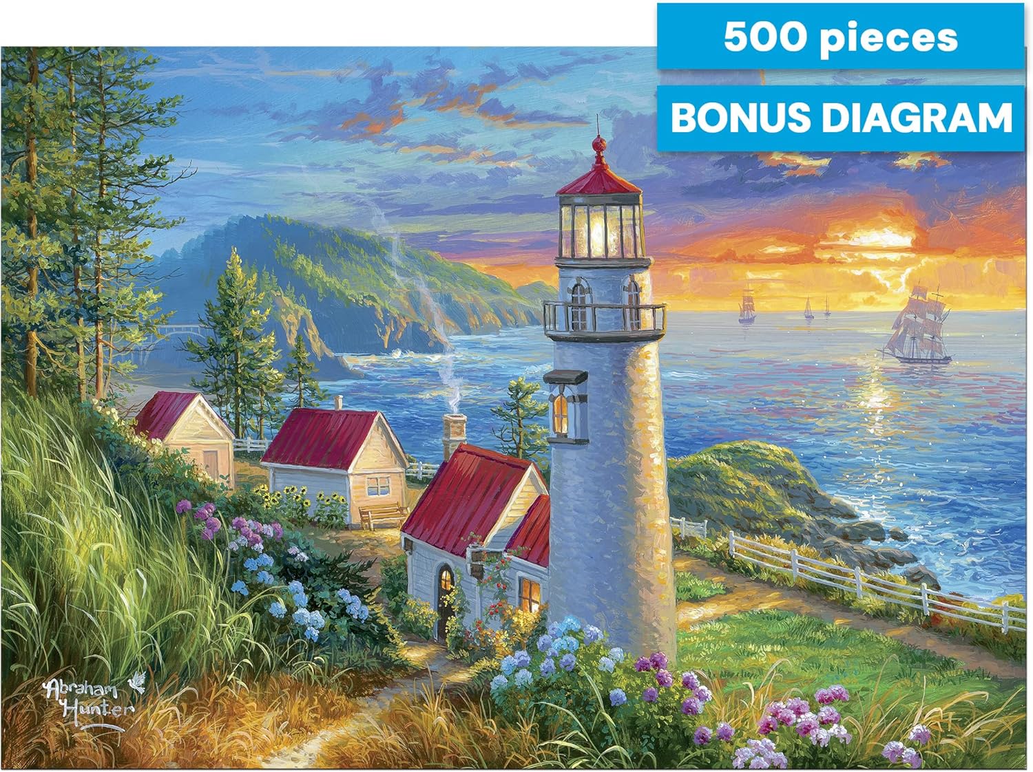 Buffalo Games – 500 Piece Jigsaw Puzzle - Evening Watch - Abraham Hunter - Premium Gold Collection​ Giftable Puzzle for Adults – Precision-Cut Pieces