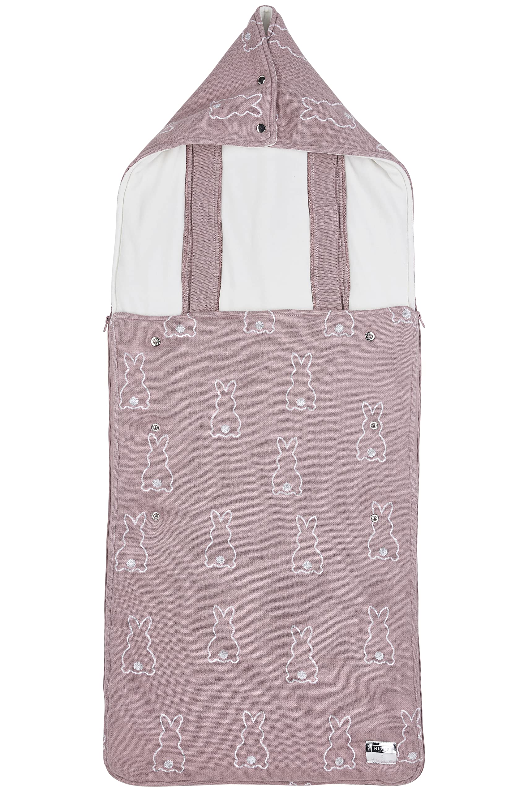 Meyco Baby X Mrs.Keizer Rabbit śpiworek na nogi do wózka spacerowego (wygodny i ciepły, wykonany w 100% z bawełny, pasuje do trzy- lub pięciopunktowego paska, można prać w pralce, wymiary: 45 x 130