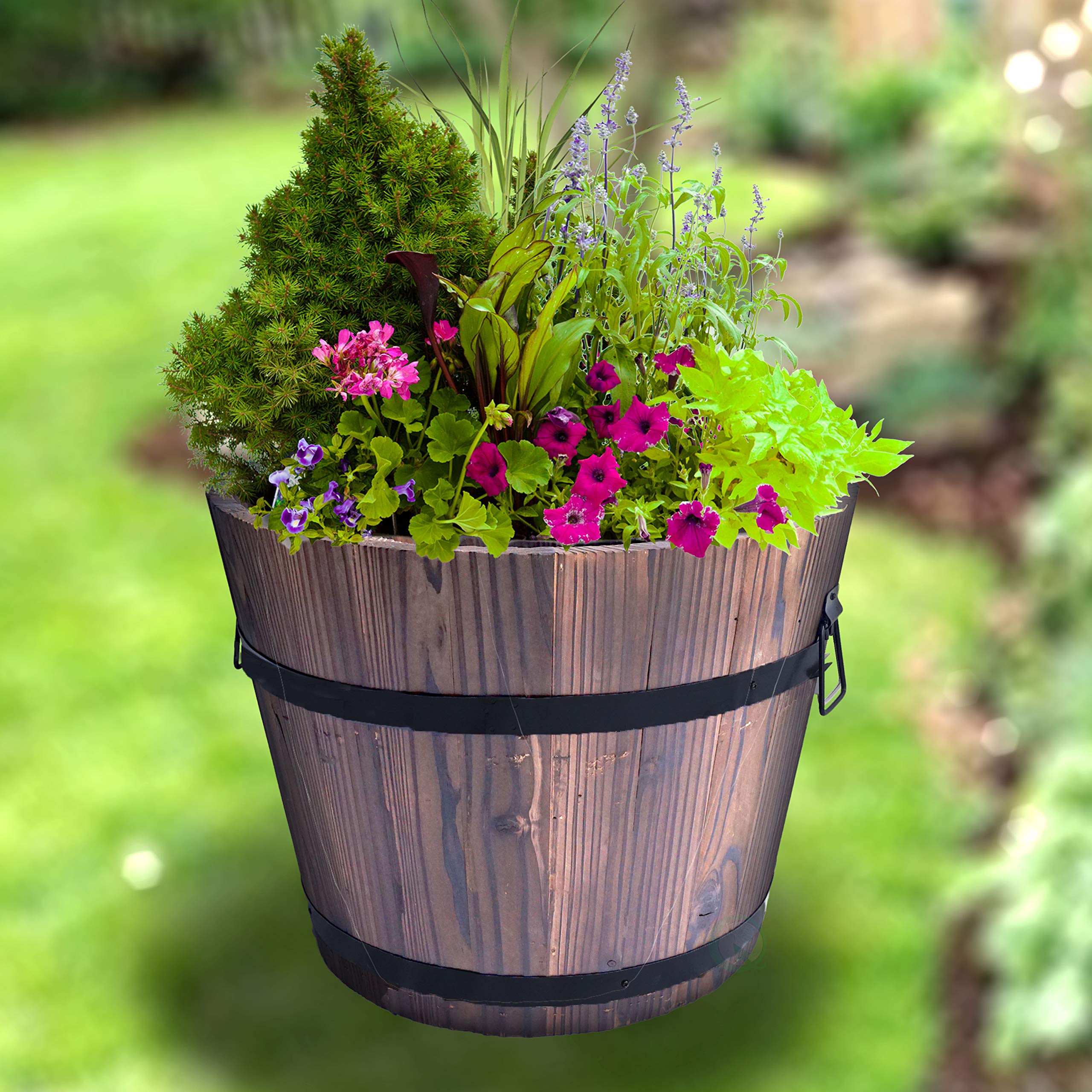 Wiskey Barrel Table Planter Gardenised Medium Brown Wooden Whiskey