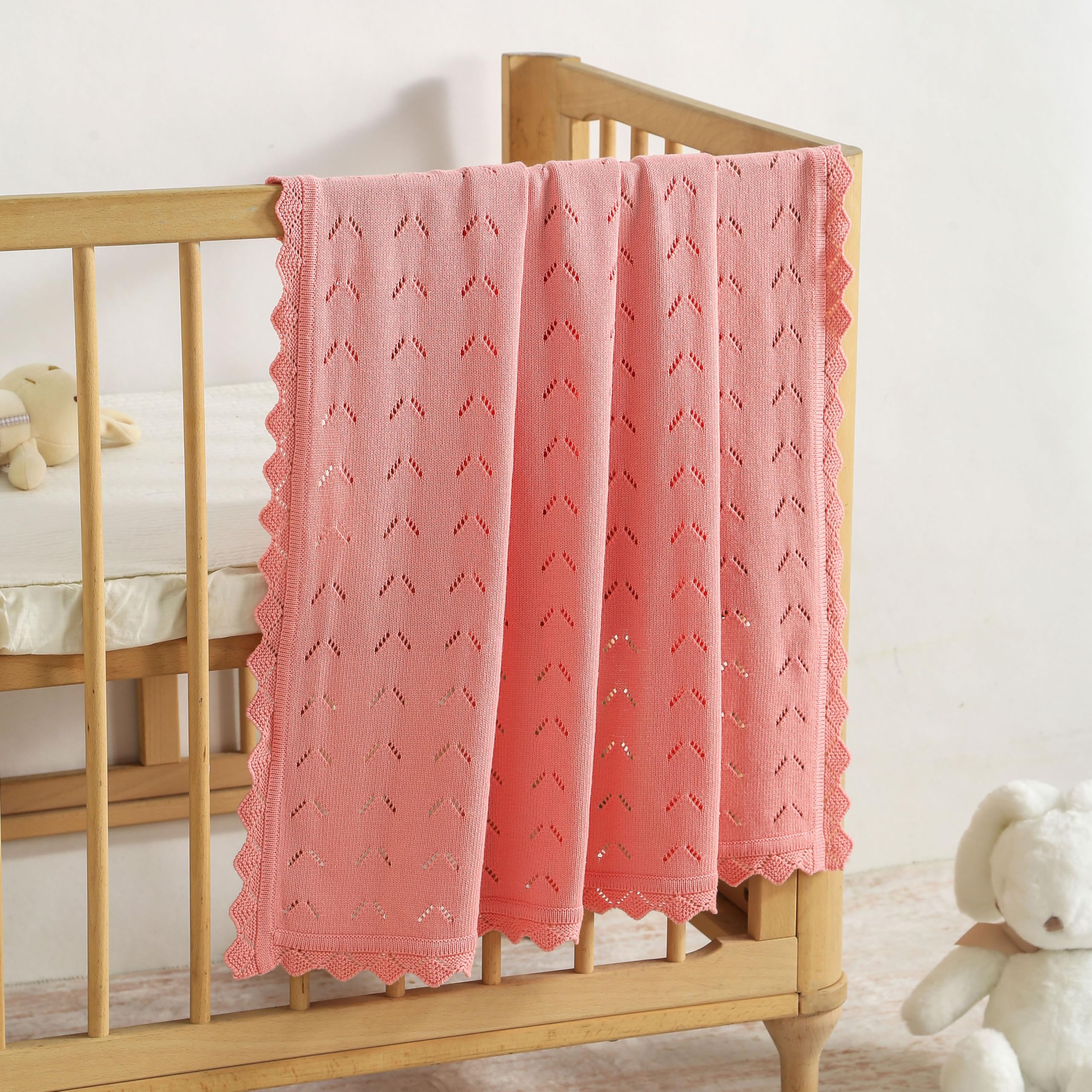 Loyfoky Baby Knit Blanket 100% Cotton Soft Cellular Blankets Cozy for Boy Girl Newborns Swaddling,Nursery,Pram,Pink 100x80cm - Image 4