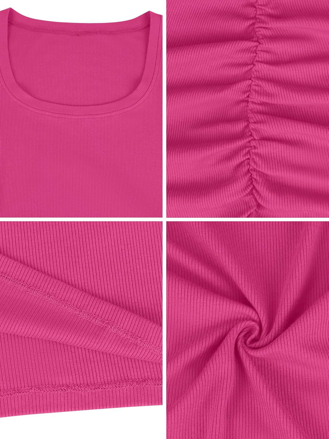 Missufe Women's Scoop Neck Short Sleeve Ruched Bodycon Sundress Ribbed Knit Slim Fit Casual Pencil Dress - Image 6