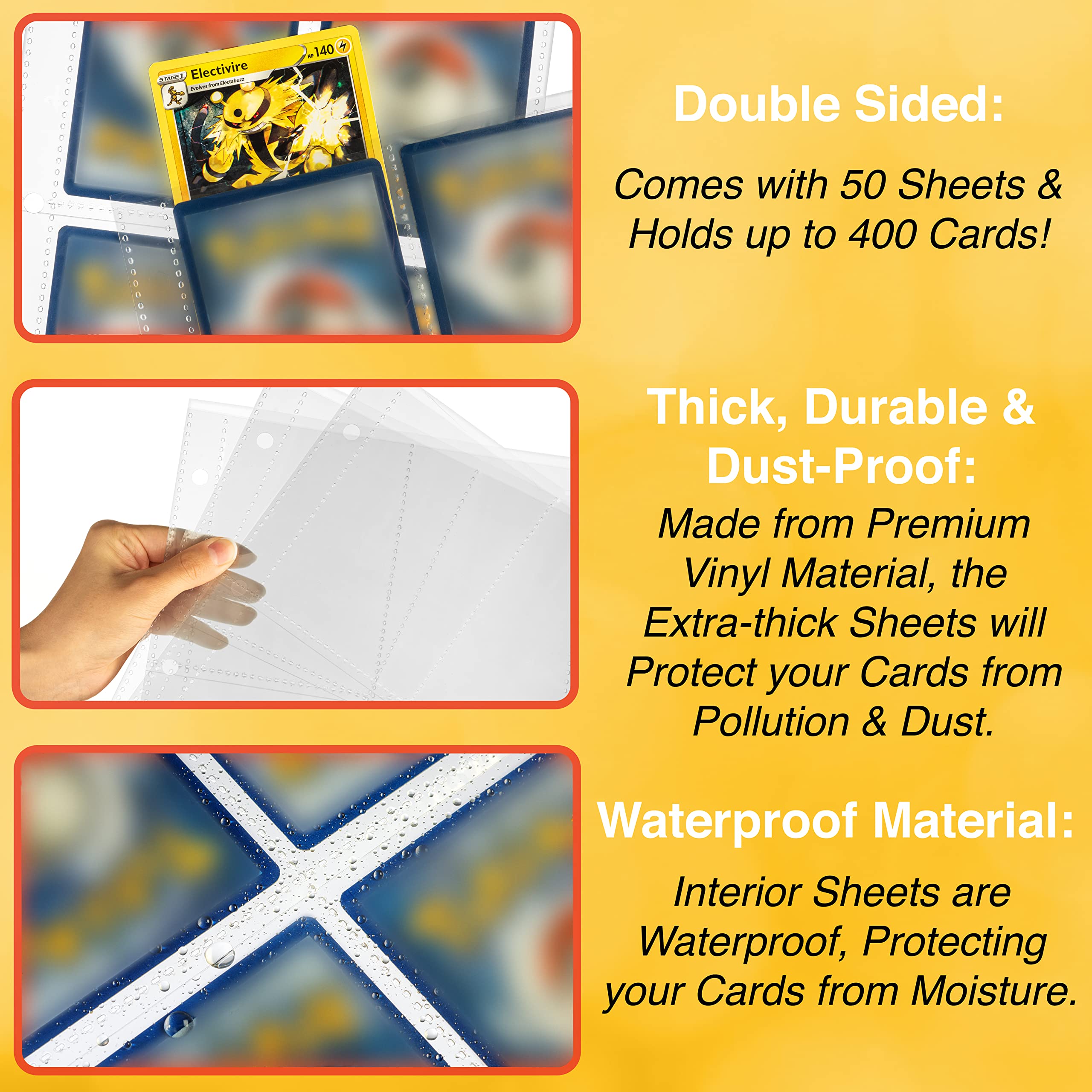 Amazon.com: Trading Card Binder - Binder Fits 400 Standard Size Cards -  with 50 Removable Sleeves - 4 Pocket Card Holder Binder - Baseball Card  Binder : Office Products