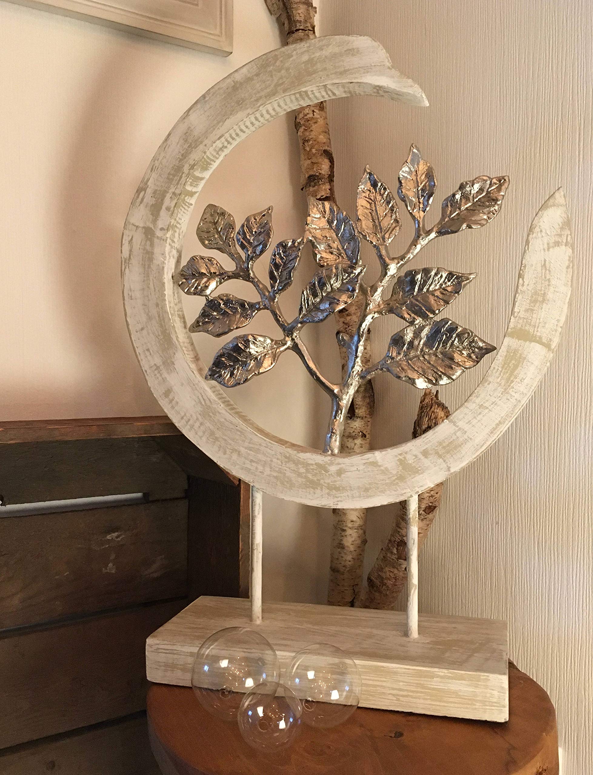 Moritz Silver Leafs Blätter 47 cm Silber – Mangoholz Skulptur Zweig modern