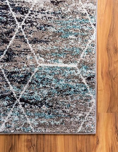 Miniatura 9 de Unique Loom Trellis Frieze Collection - Alfombra geométrica (6 x 9 pies, azul multi marfil)