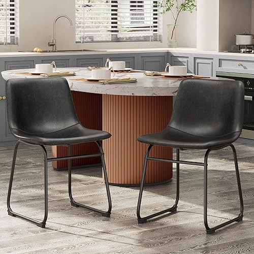 Juego de 2 sillas de comedor, sillas de comedor sin brazos de piel sintética con respaldo, silla moderna de cocina comedor de 18 pulgadas con patas