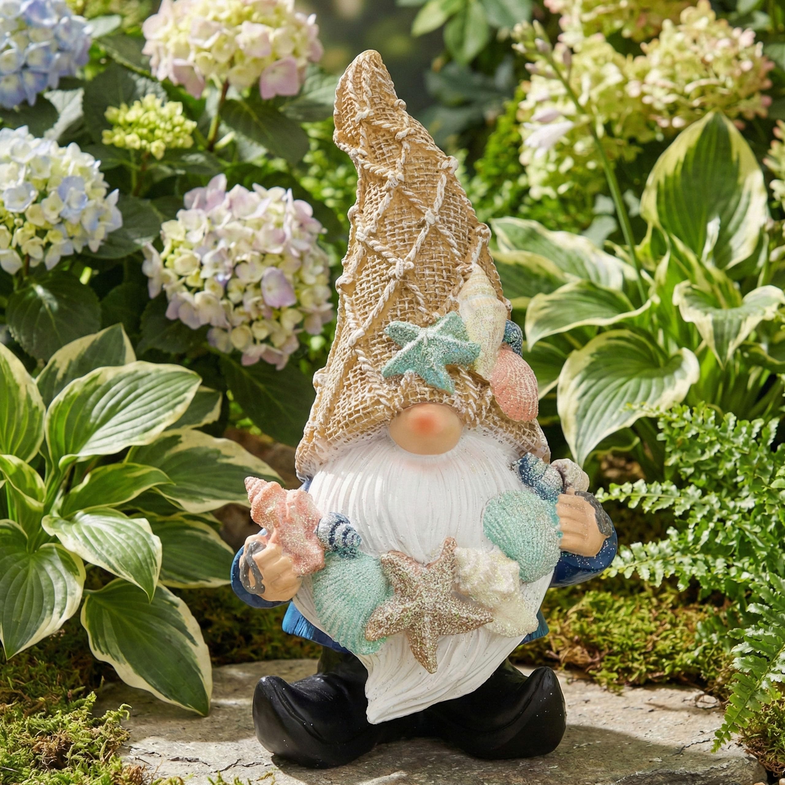 Nautical Gnome Statue Beach Decor Sea Shell Starfish Garden Ornament