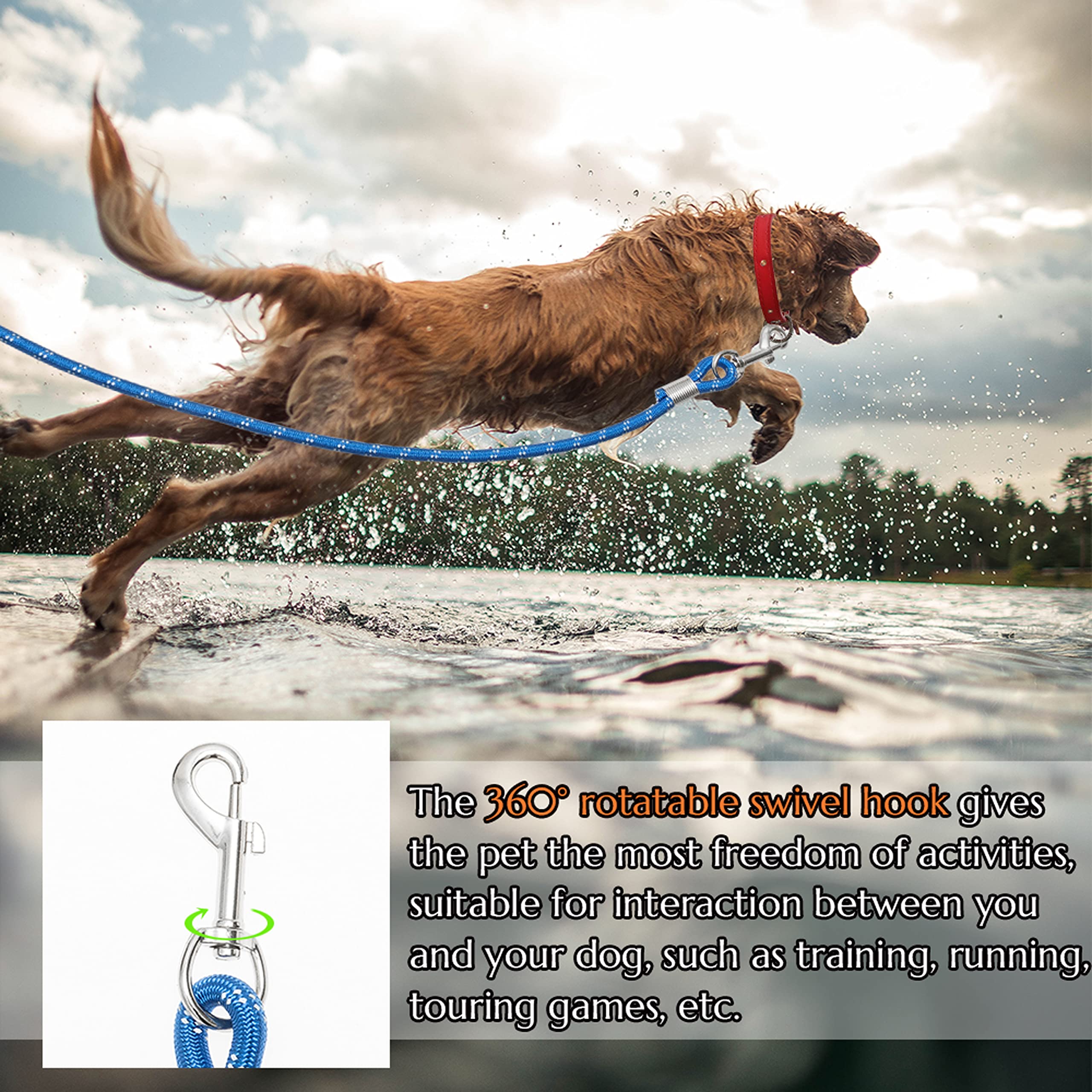 Correa larga para perro, 30 pies, 50 pies, correa reflectante de entrenamiento resistente para perro, cuerda de nailon para caminar, cazar, acampar, correr, etc. Fácil control para perros