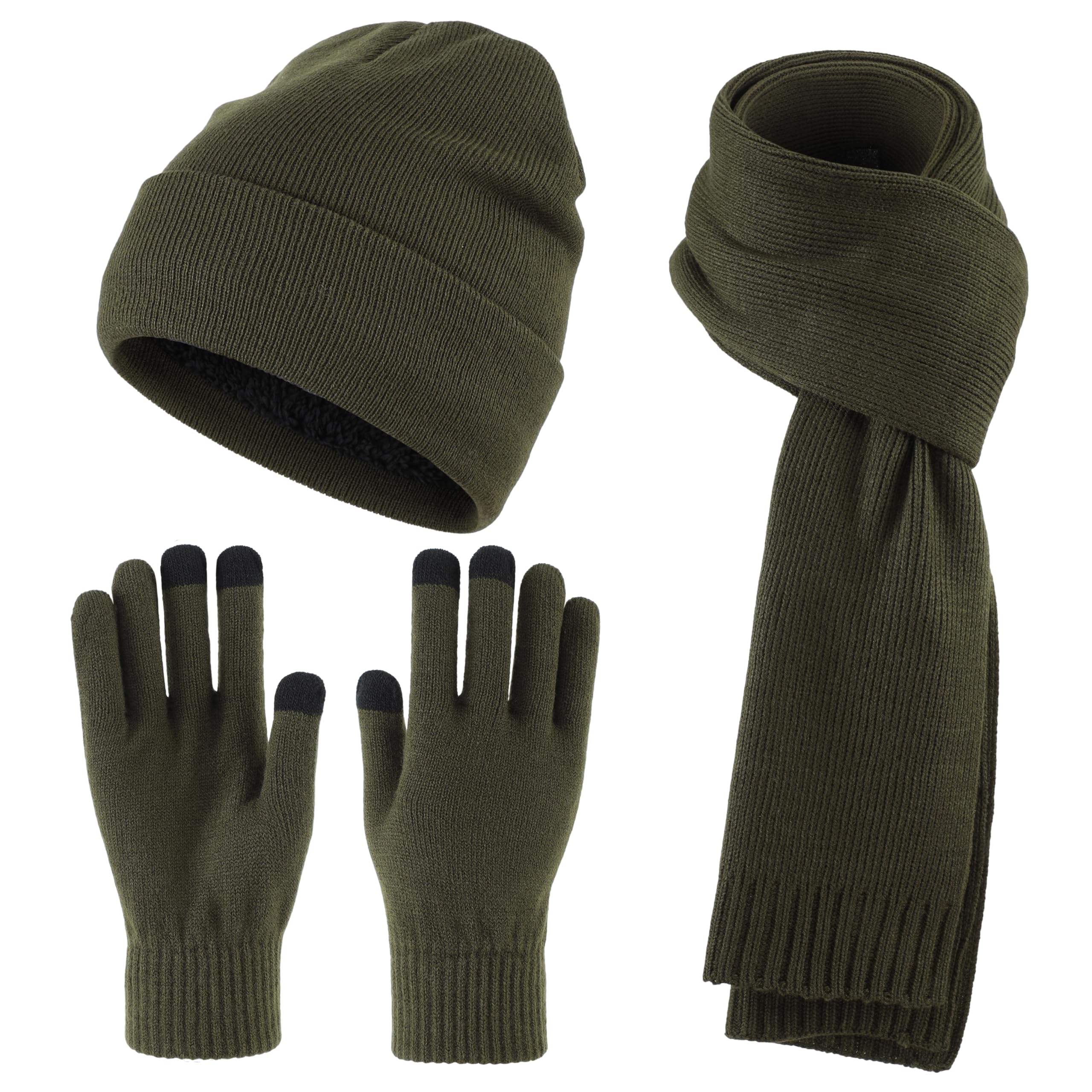 Home Prefer Men's Knit Beanie Hat Scarf Gloves Cold Weather Set Long Neck Scarf Touchscreen Gloves Winter Hat for Men