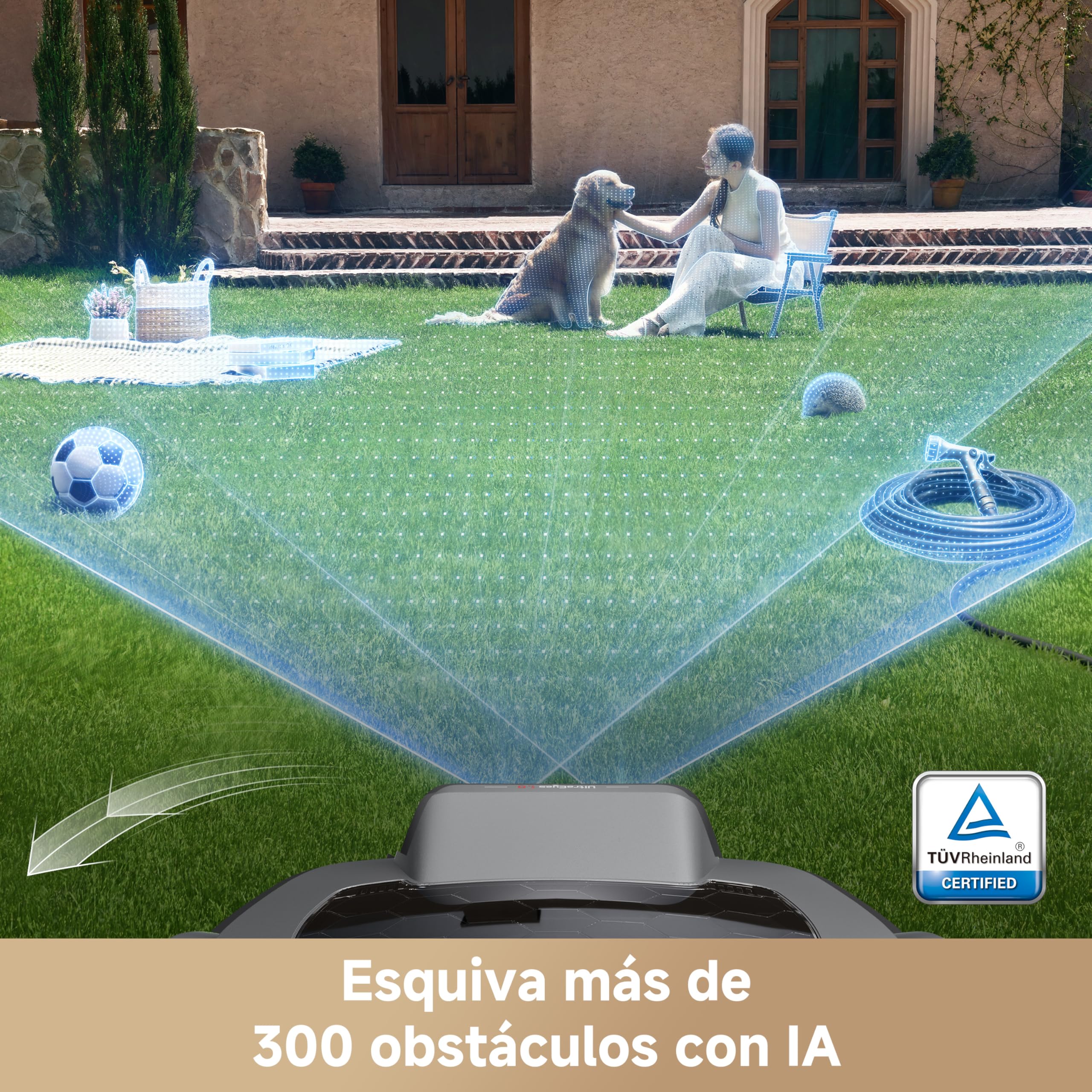 MOVA ViAX 250 Robot cortacésped, mapeo de 250㎡, mapeo con IA sin RTK, LiDAR de 360° + Visión Dual con IA, esquivación de obstáculos Inteligente, trayectorias en Forma de U