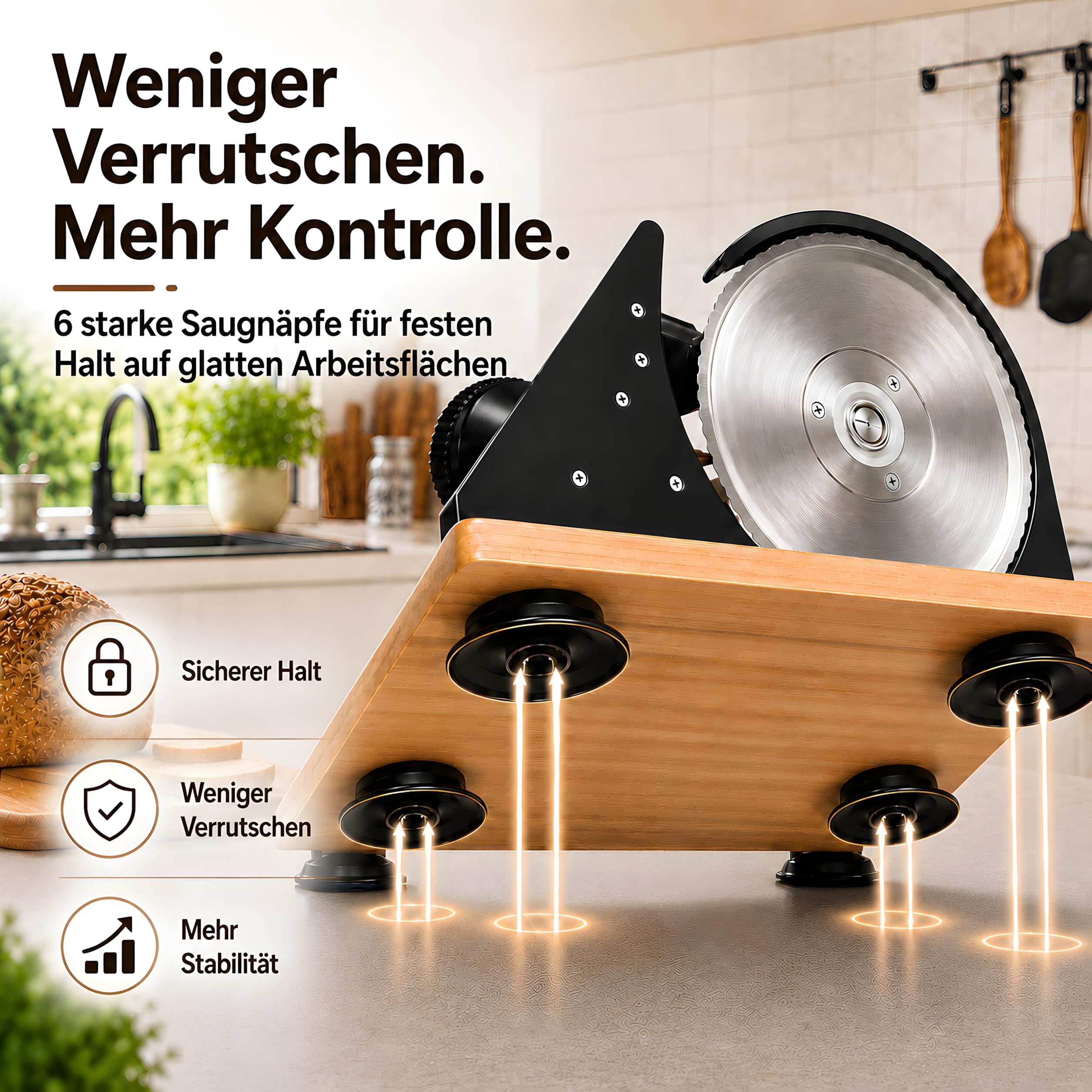 Cortadora De Pan Manual Plegable Hoja Acero 420 | 6 Ventose Antiscivolo, 0-20mm Spessore Regolabile, Struttura In Legno Massello Pieghevole, Uso Domestico E Commerciale, Nero