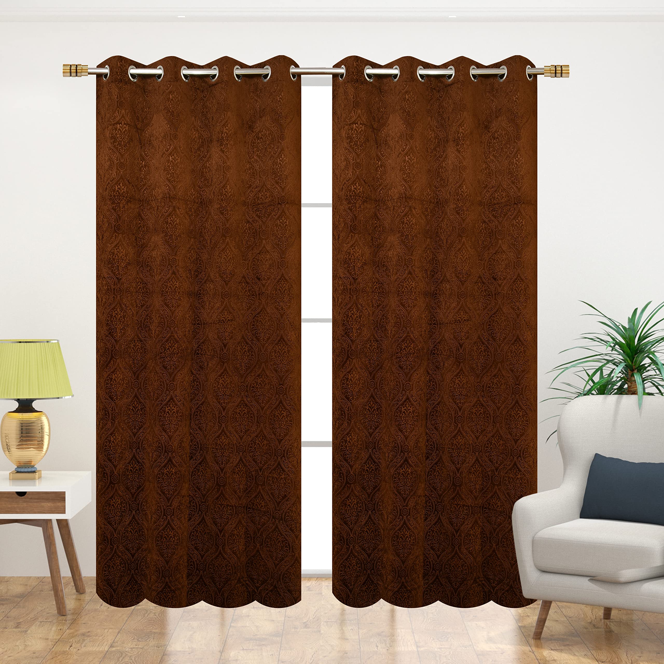 Velvet Embossed Curtains - 7 Feet Long -3