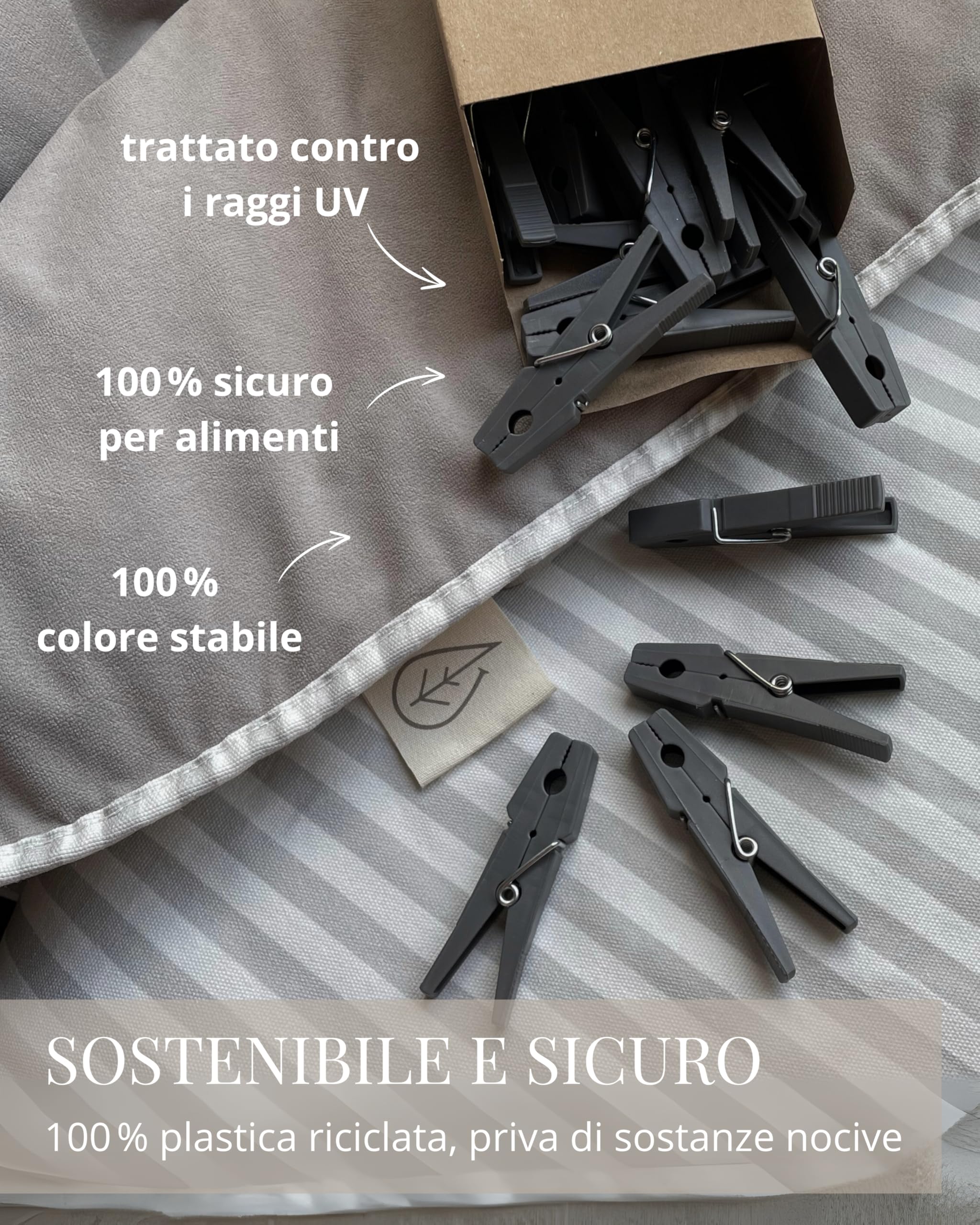 LIVLIG - Sacchetto per mollette da bucato con 50 mollette in plastica riciclata, per mollette da appendere, colore: Antracite