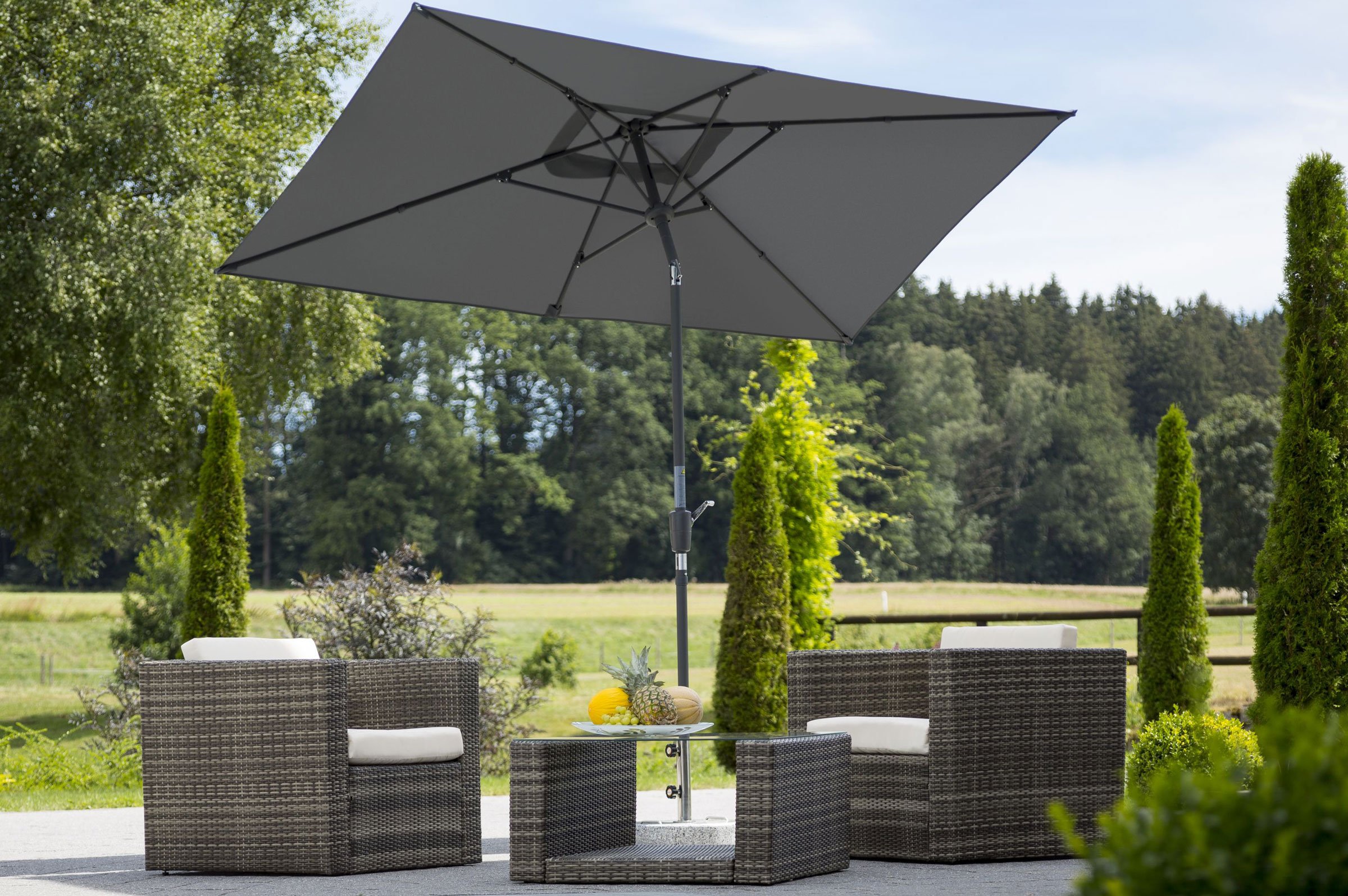 Schneider Parasol Tunis, Anthracite, 270 x 150 cm rectangulaire, 742-15, Structure en Acier, Toile en Polyester, 5,8 kg
