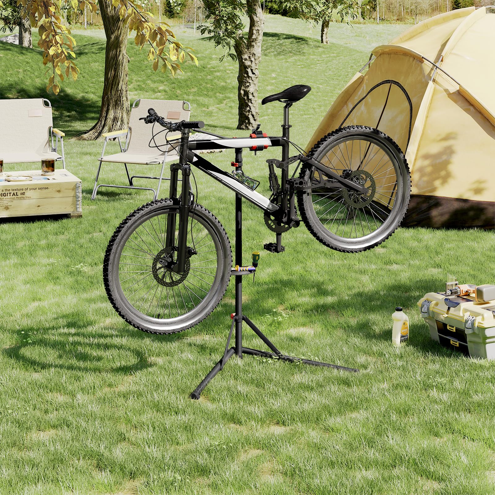 WOLTU Support réparation de Vélo, Support Vertical Professionnel pour Vélo, Porte-vélo Extensible avec Bras Rotatif à 360° et Pieds Triangulaire, Porte Bicyceltte, Hauteur Réglable, Charge de 25 kg