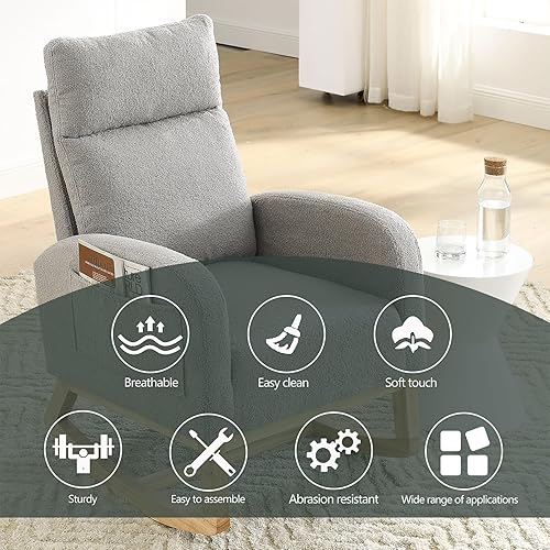 Miniatura 28 de Dolonm Mecedora moderna para el cuarto del bebé, tapizada de terciopelo, con botones copetudos, respaldo alto, sillón decorativo para sala de estar,