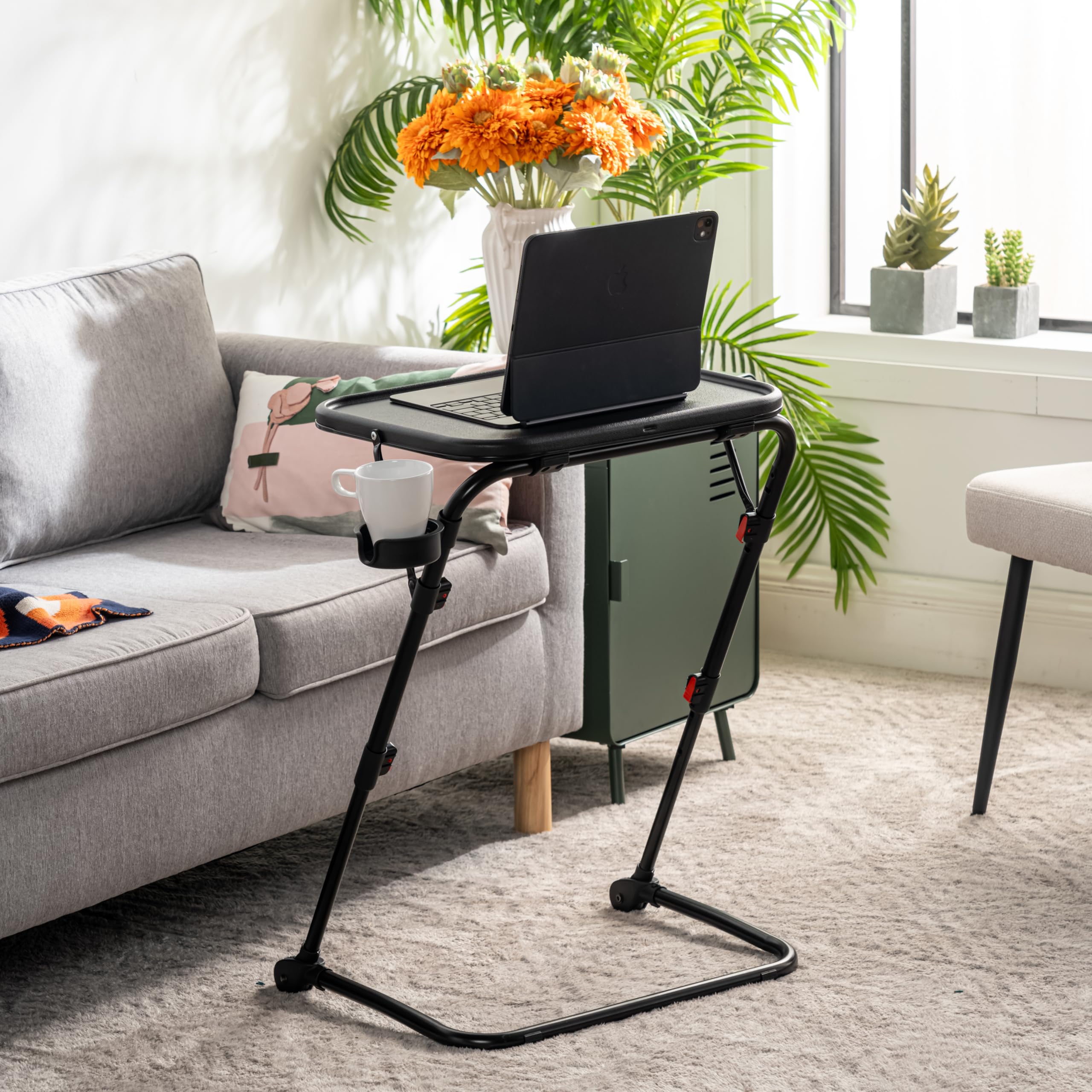 MEUBLE Cosy Escritorio Plegable Mesa Auxiliar con Altura Ajustable Sin Montaje para Ordenador Sofá Ahorro de Espacio Bandeja Cama Mesita Soportes de Regazo en Forma de Z, Negro