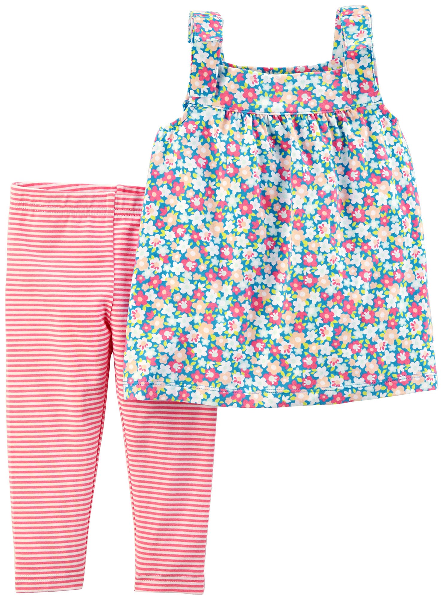 Carter's Baby Girls' 2-Piece Top and Capri Legging Set (Flowers/Stripes, 3 Months)