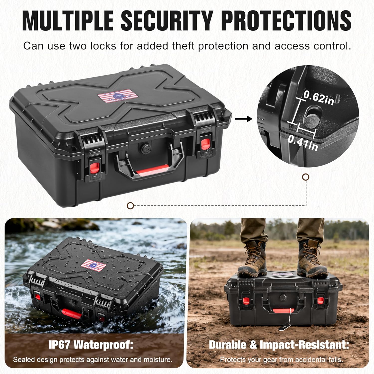 Kinghardcase Gun Case for 5 Handguns, TSA Approved Hard Shell Waterproof Pistol Case with Pre-Cut Foam, Desiccant & Versatile Accessories for Outdoor, Home, Shooting