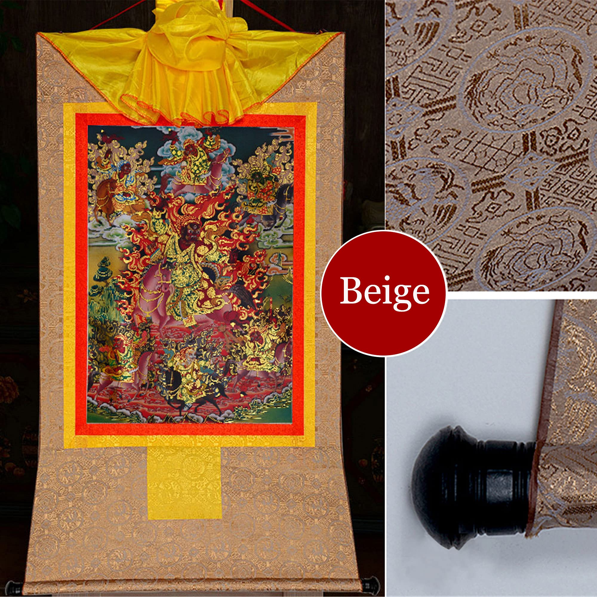 Gandhanra Thangka Tibetano - Tsiu Marpo Thangka - Arazzo di Buddha a Stampa Dorata per Decorazione Zen, Meditazione, Rilassamento Spirituale e Pace