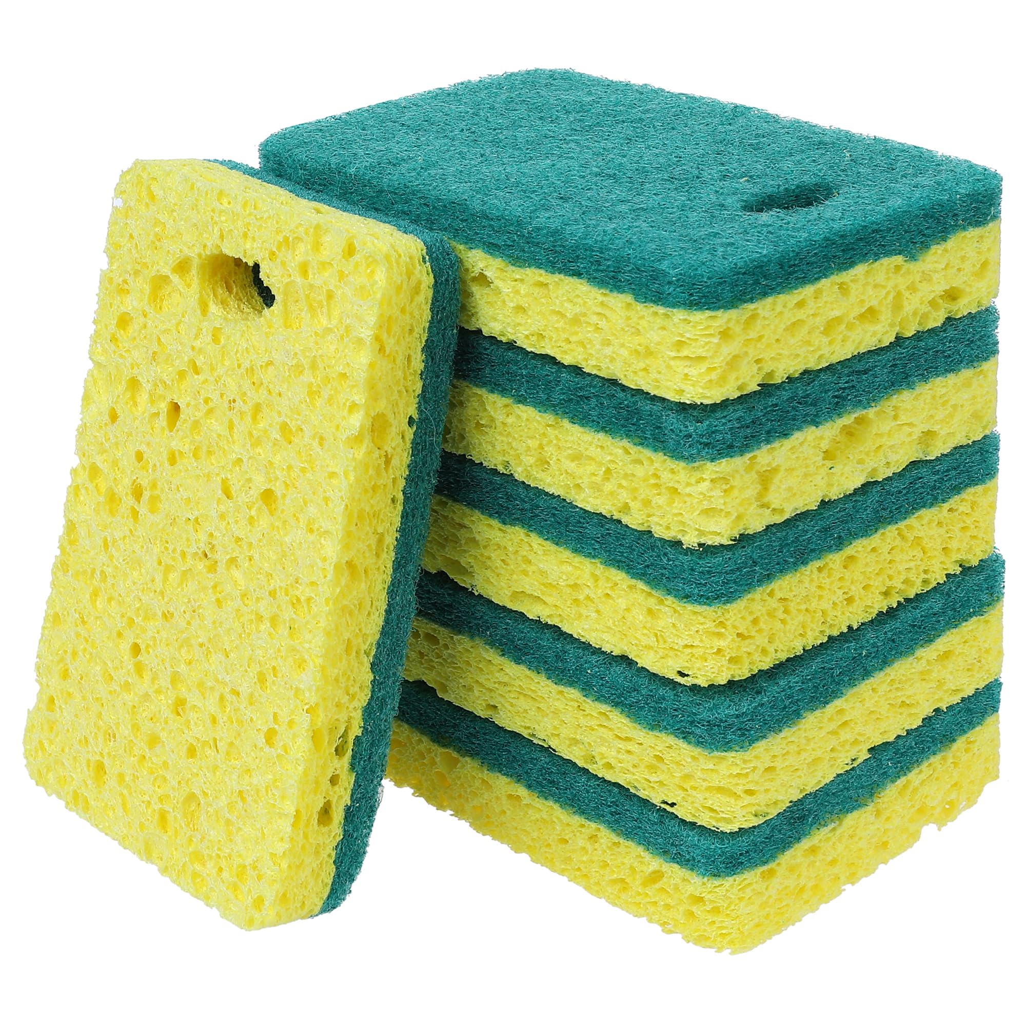 6 Pack Scrub Sponge, Bulk Sponges, Dual-Sided Cleaning Sponges, Dishwashing Sponge for Kitchen, Bathroom, Dish 4.3"x2.8"x0.8" Green Yellow