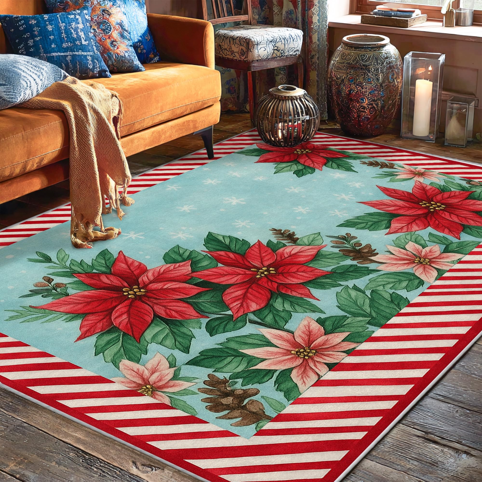 Tapis rectangulaire Poinsettia rouge 1,5x2,1 m antidérapant