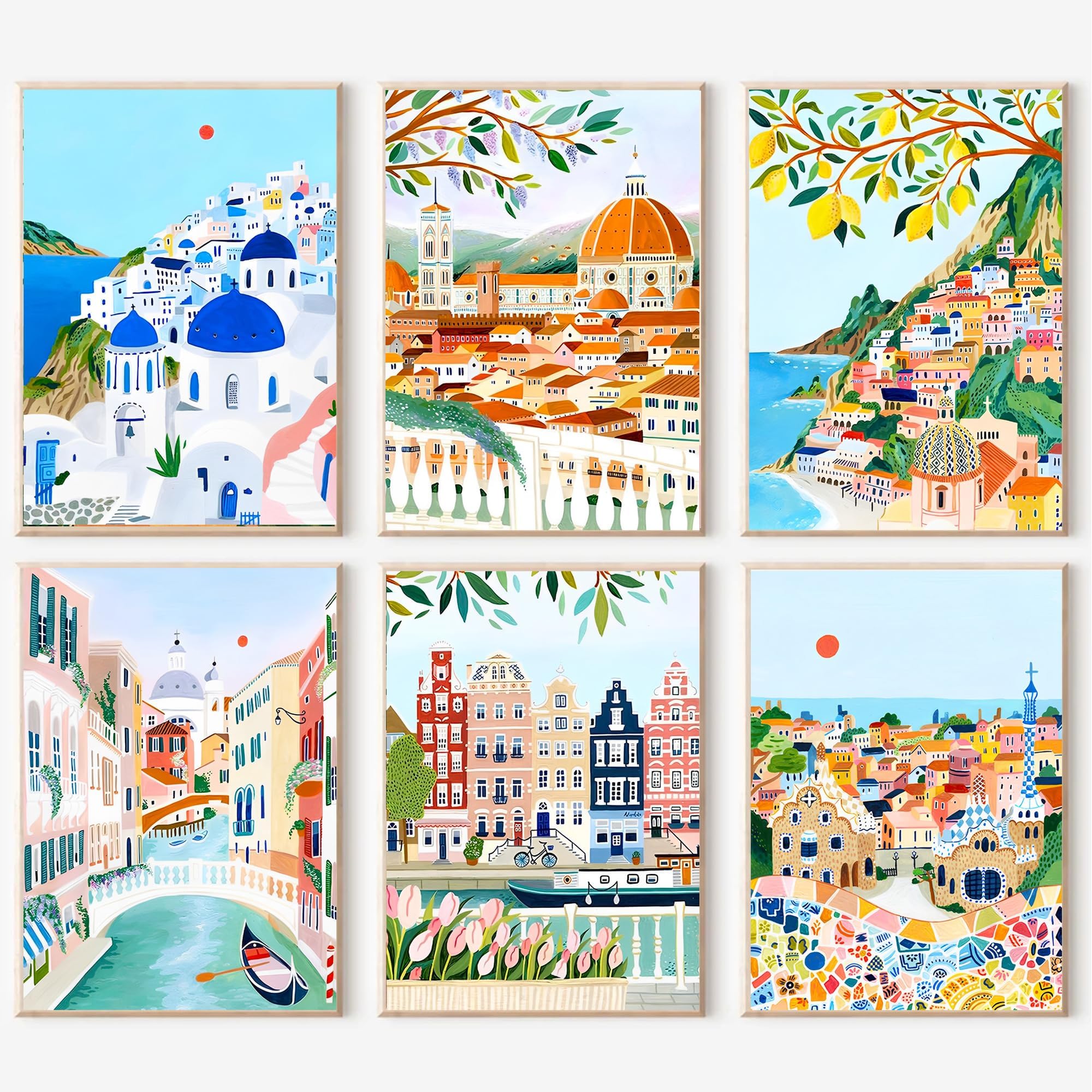 cupmod 6 Packs Paint by Number for Adults,Scenery-Cityscape DIY Acrylic Oil Painting Paint by Numbers Kits on Canvas,Adults Paint by Numbers Kits Drawing Paintwork for Home Decor