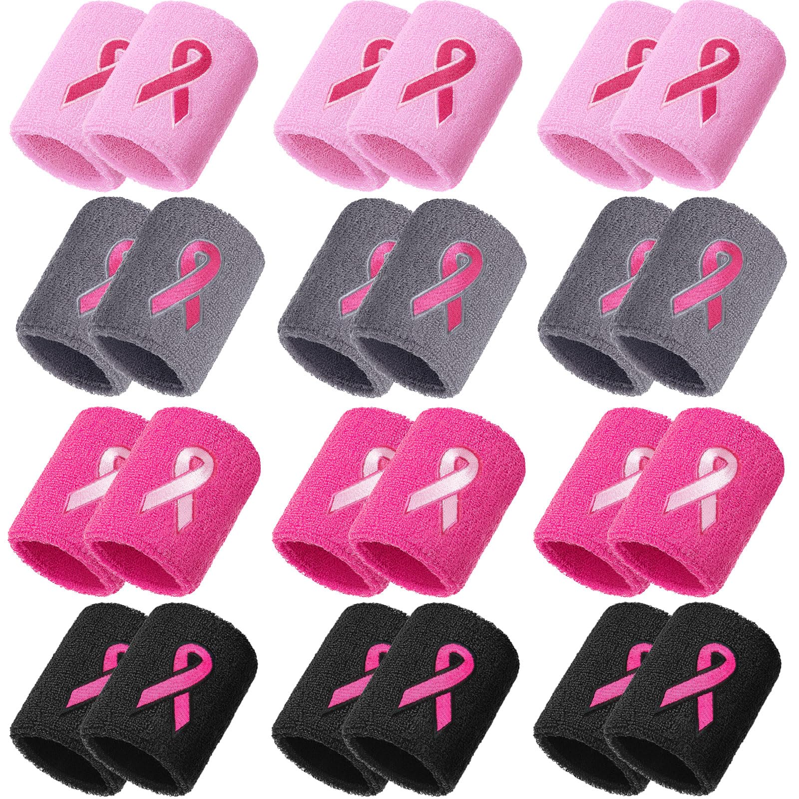 24 Pieces Pink Ribbon Wristbands Breast Cancer Awareness Wristbands Gymnastics Sports Sweat Bands for Wrists Arm Baseball Wristbands for Youth Men Women