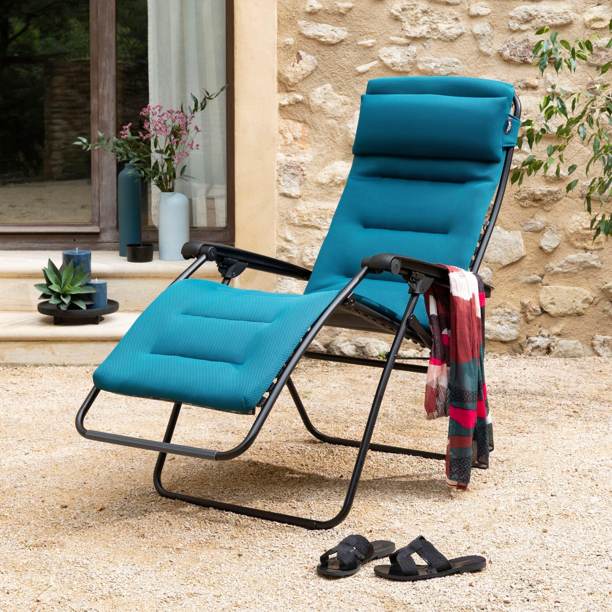 Lafuma - Fauteuil Relax matelassé Zéro Gravité | Fabriqué en FRANCE - Garantie 5 ans - Bleu - Maintien ferme de tout le dos, Matelas grand confort 3 épaisseurs 3D mesh ultra