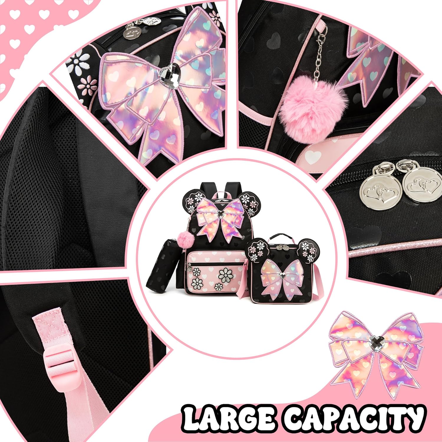 Backpack for Girls 16" Backpacks for Girls for School Sequin Backpack with Lunch Box for Elementary Students