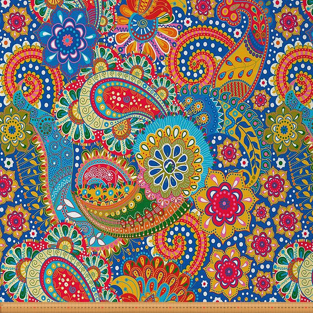 Boho Fabric by The Yard, Paisley Floral Upholstery Fabric, Colorful Retro Decorative Fabric
