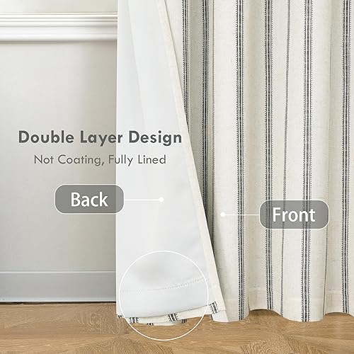 Vista 19 de DriftAway Cortinas opacas de mezcla de lino de 63 pulgadas de largo para dormitorio, cortinas de lino con estampado de rayas verticales, con Gris
