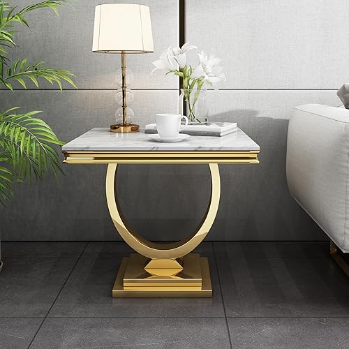 Miniatura 65 de SSLine Mesa de Centro Rectangular de Mármol Sintético para Sala de Estar, Mesa Central Moderna de Mármol Blanco de Lujo con Base de Diamante Mesa de