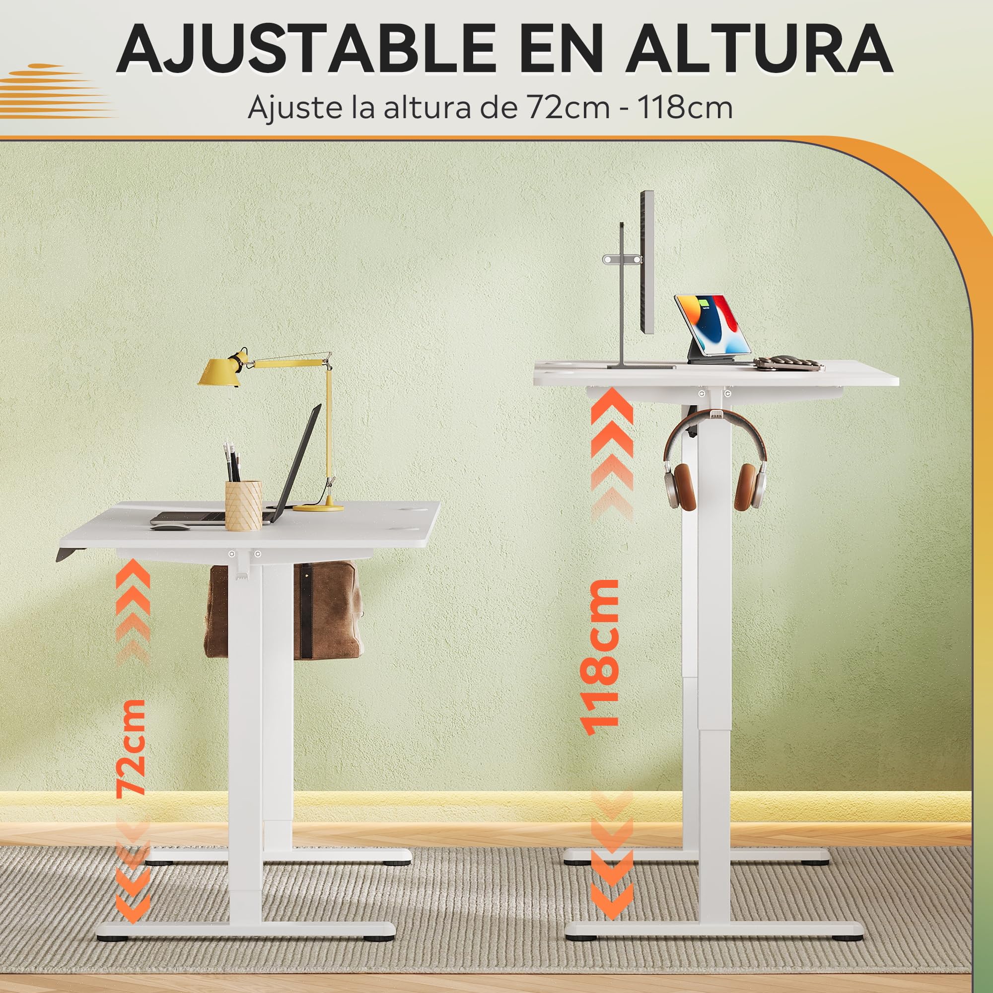DEVAISE Escritorio Elevable Eléctrico 140x70cm, con 3 Memorias y Pantalla Digital, Mesa Ajustable Monobloque para Oficina en Casa, Blanco