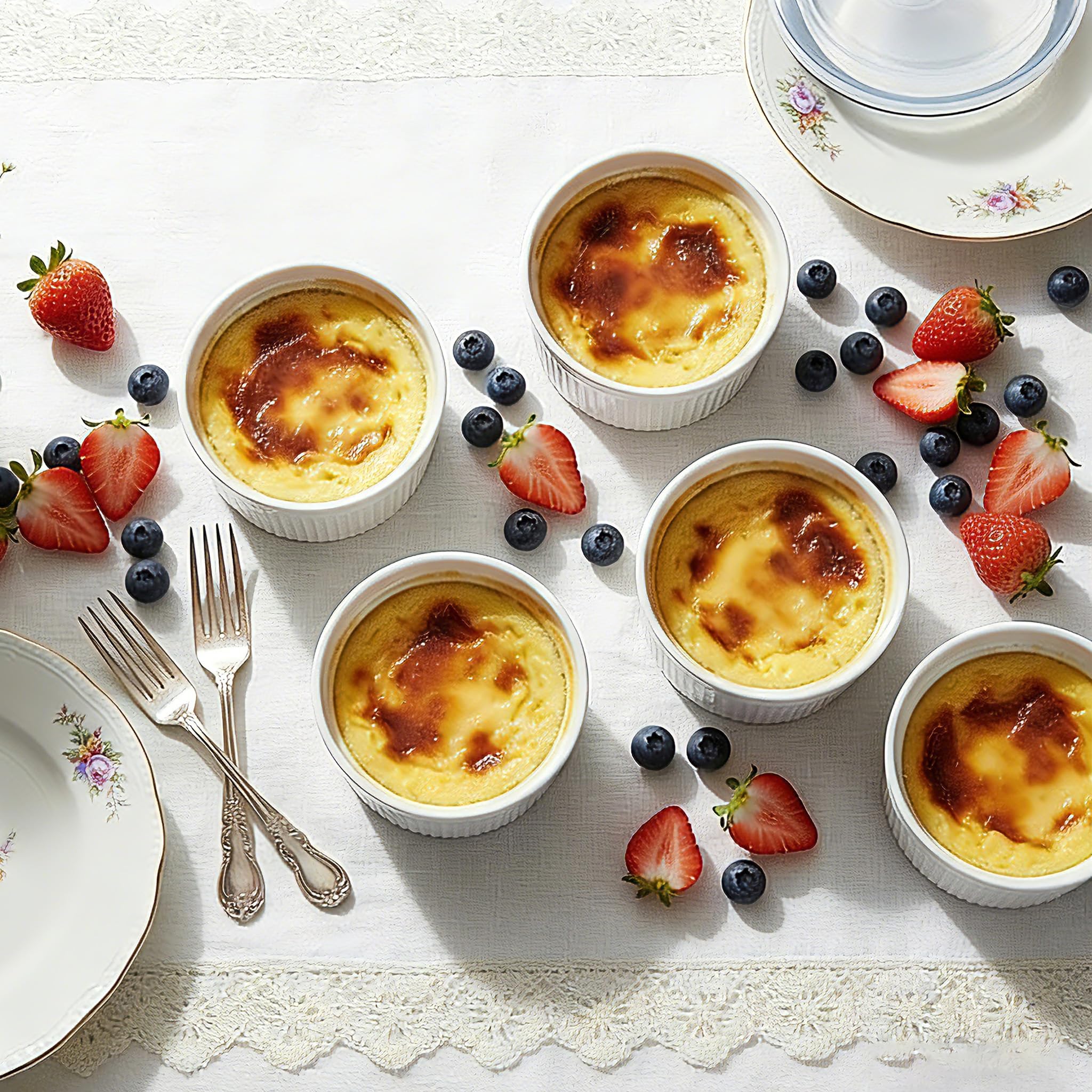 Pirottini con coperchio, adatti al forno, 400 ml, per crème brûlée con coperchio, piccoli pirottini in porcellana per cottura, souffle, salse, dessert, set di 4, bianco (11,4 cm)