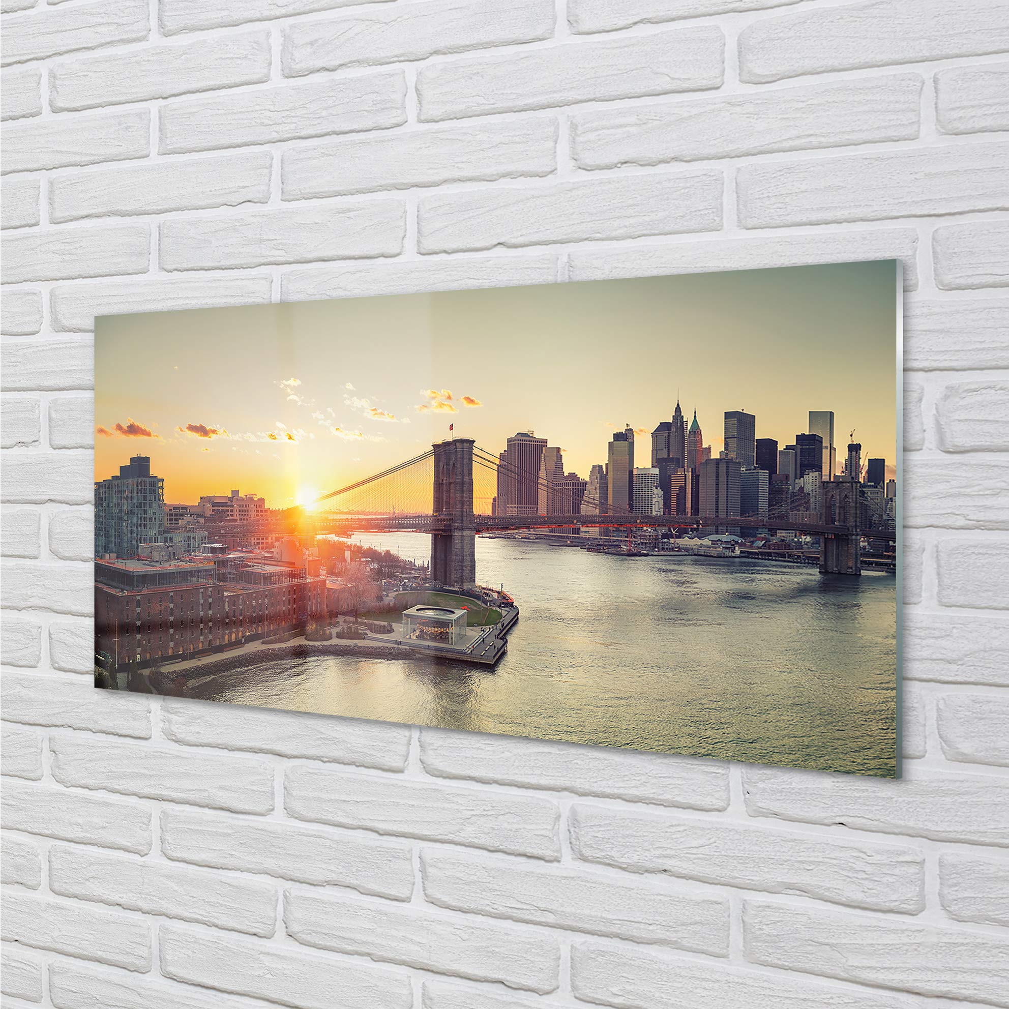 Tableau Moderne Sur Verre Acrylique Tulup - Image Ville Et Pont, 120x60 Cm - Couleurs Gris, Brun, Jaune