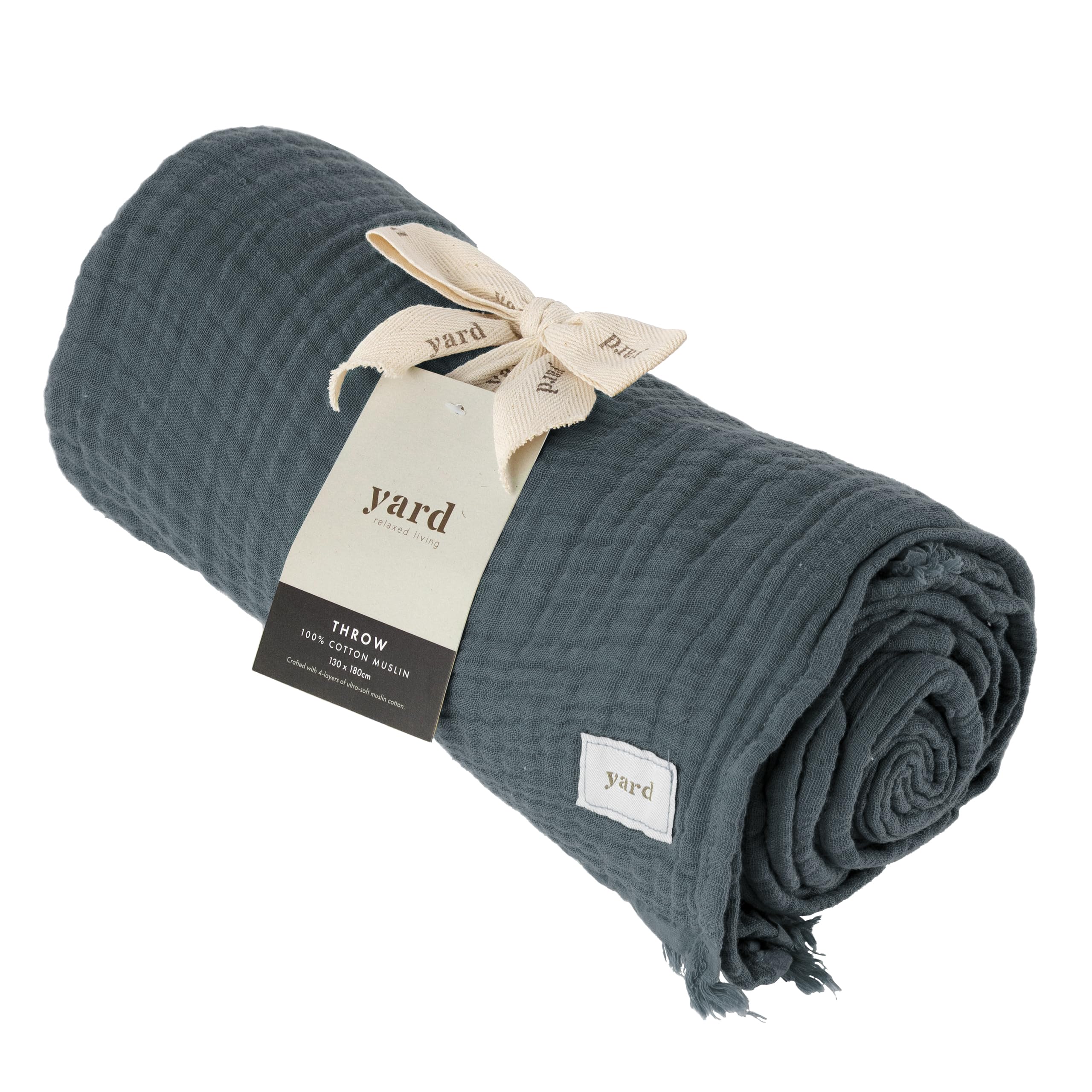Yard furn Lark Cotton Muslin Throw - Soft Crinkle Texture Blanket (Dusk - 130x180cm)