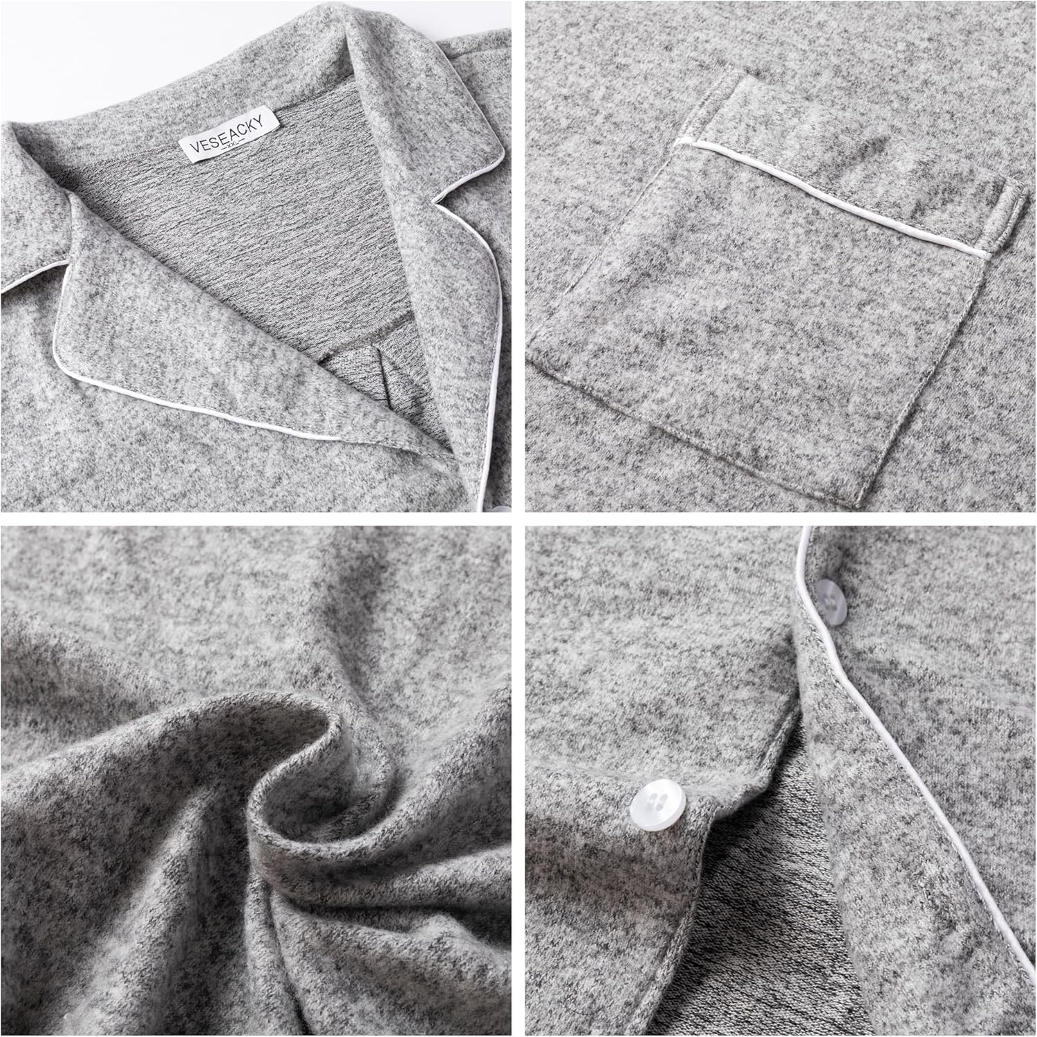 Veseacky Mens Pajamas Set Long Sleeve Soft Pajamas for Men Button Down Sleepwear Pjs Lounge Sets with Pockets S-2XL - Image 5