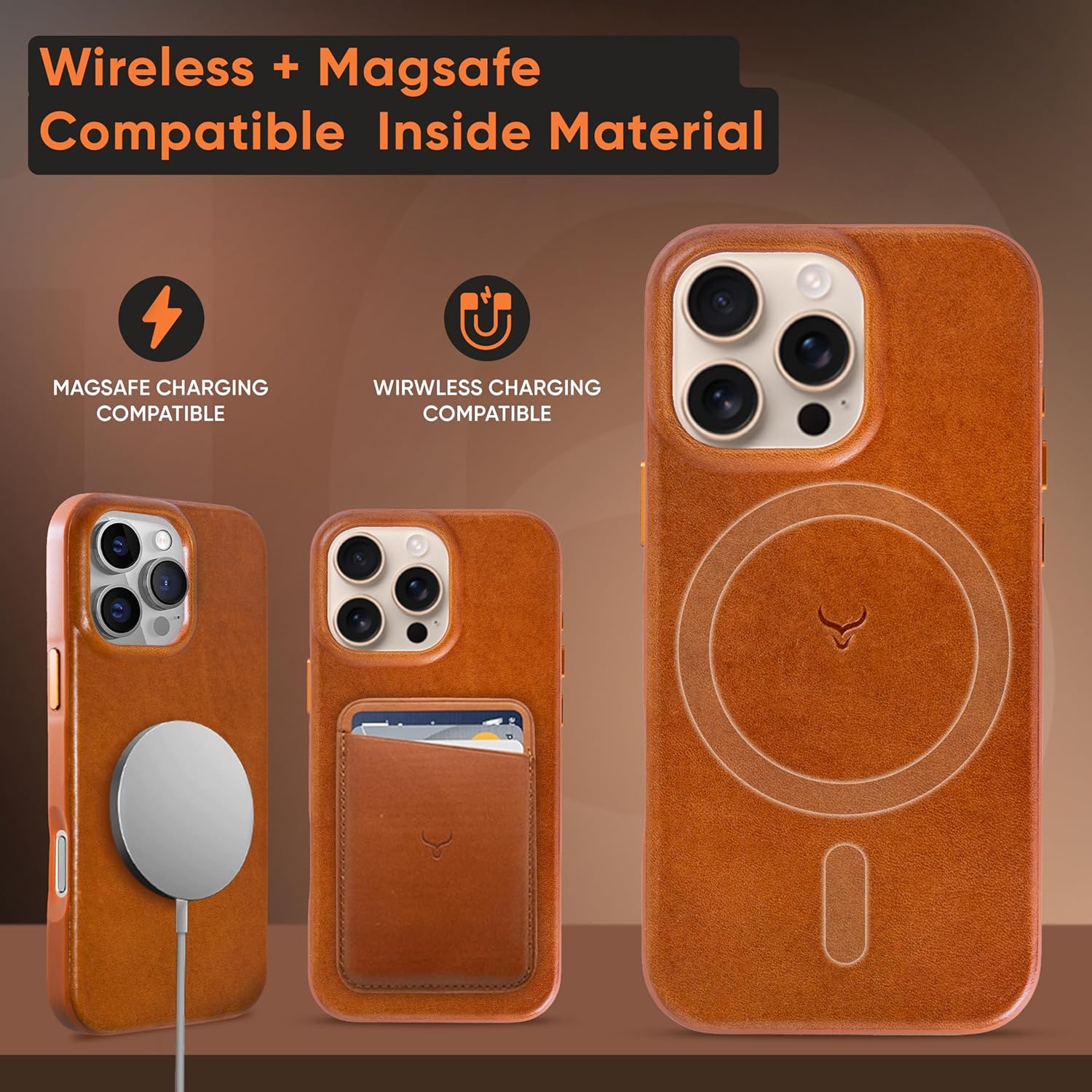 iPhone 16 Pro Max Leather Case - Oil Waxed Full Grain Anti-Scratch Handmade Genuine Leather Case - Compatible with Magsafe, Shockproof, Drop Proof, Protective Slim Case (16 Pro Max Ochre)