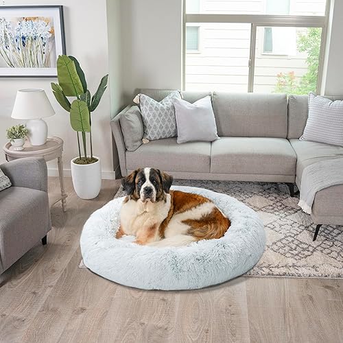 Miniatura 7 de Best Friends by Sheri - The Original Calming Donut - Cama calmante en forma de dona para perros y gatos - Pelo largo, gris escarcha, XL, 45 x 45