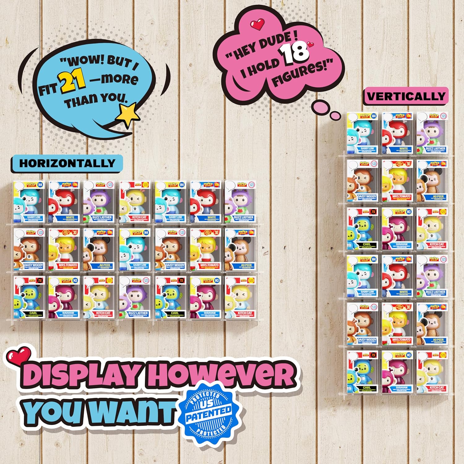 Wall Floating Shelves Compatible with 21 Funko Pops in Box, Clear Acrylic Tiered Display Stand, Stackable Wall Display Shelf for Action Figures & Collectibles, Boxed Figurine Collection Case, 2-Pack