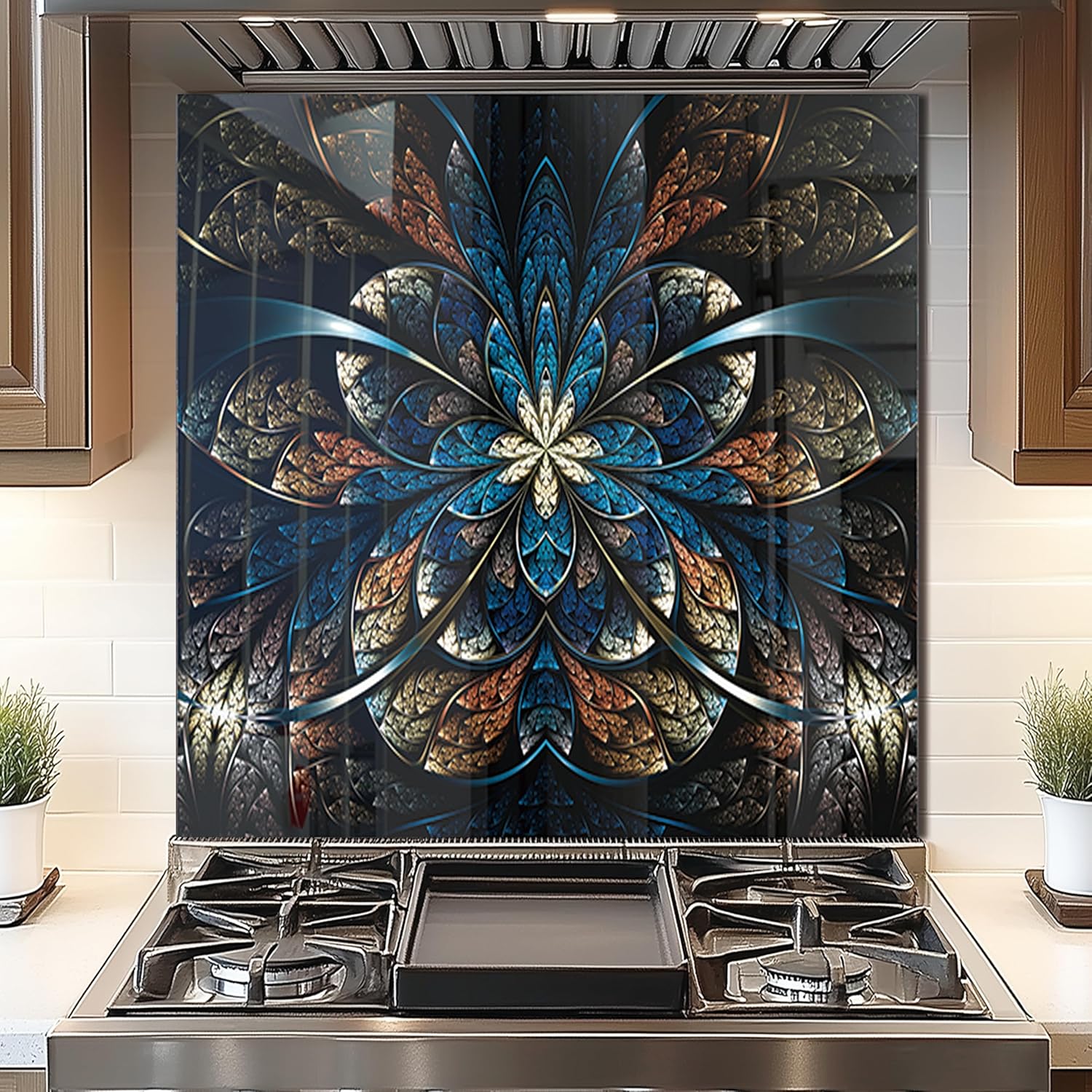DAIFURONGE Tempered Glass Backsplash For Kitchen, Butterfly Flower Gesign Stove Backsplash Panel,Easy to Clean,Wall Decor (Art Deco 1, 30"x20"(76.2x50.8cm))